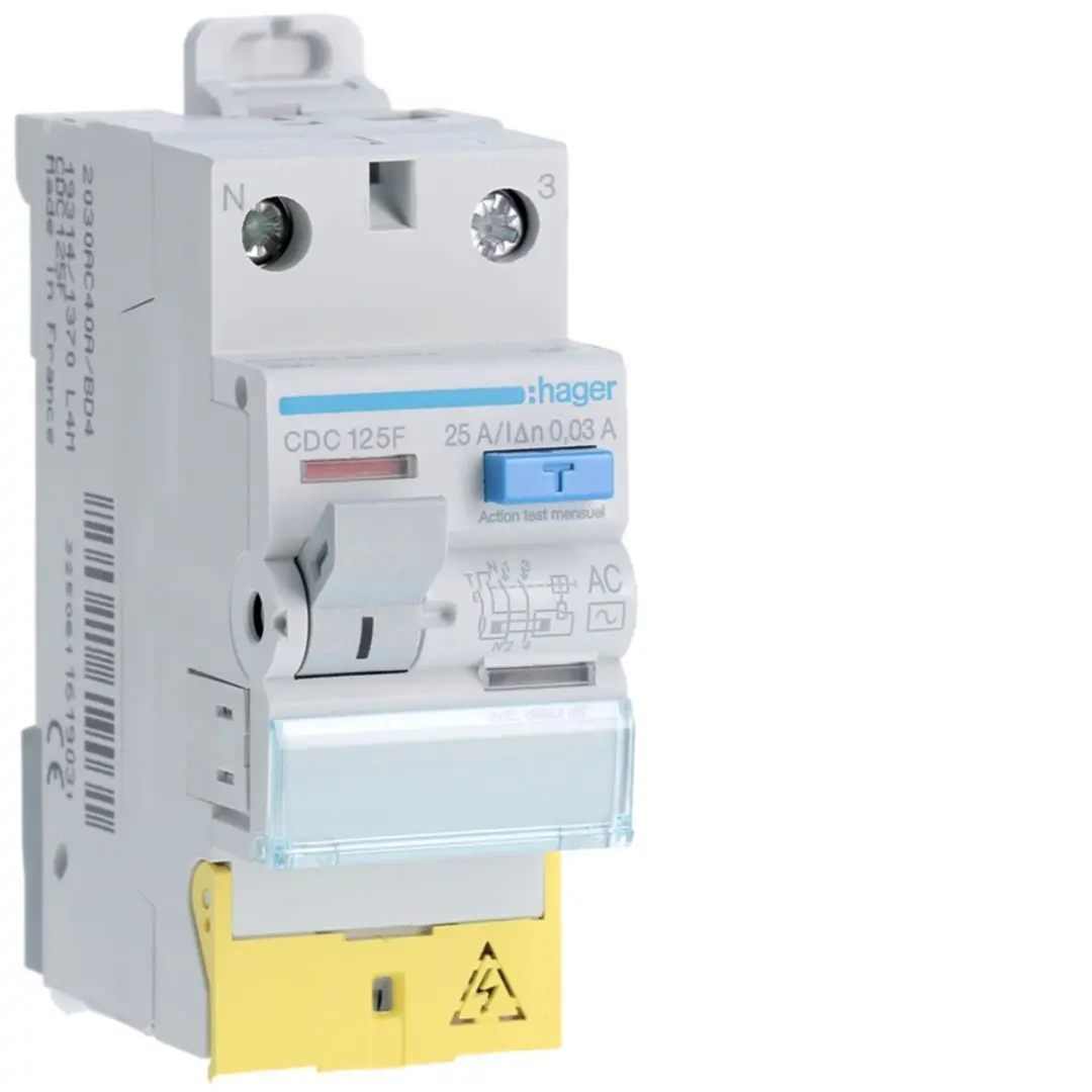 Produktfoto 1 von Hager CDC RCD/FI-Schalter, 2-polig, 25A, 25mA Typ AC Hager 230V