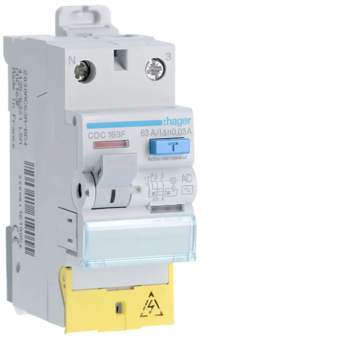 Produktfoto 1 von Hager CDC RCD/FI-Schalter, 2-polig, 63A, 30mA Typ AC Hager 230V