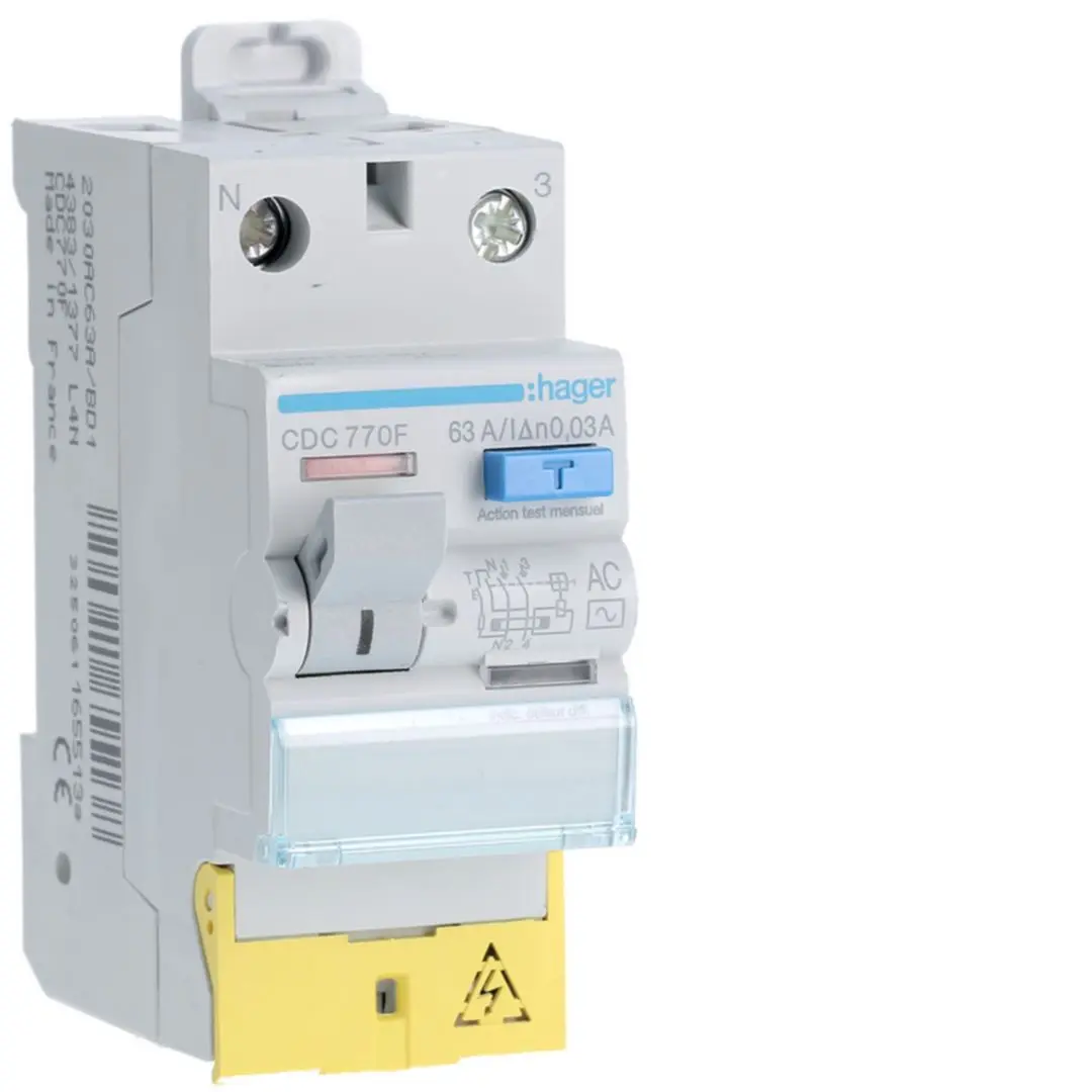 Produktfoto 1 von Hager CDC RCD/FI-Schalter, 2-polig, 63A, 30mA Typ AC Hager 127 → 230V