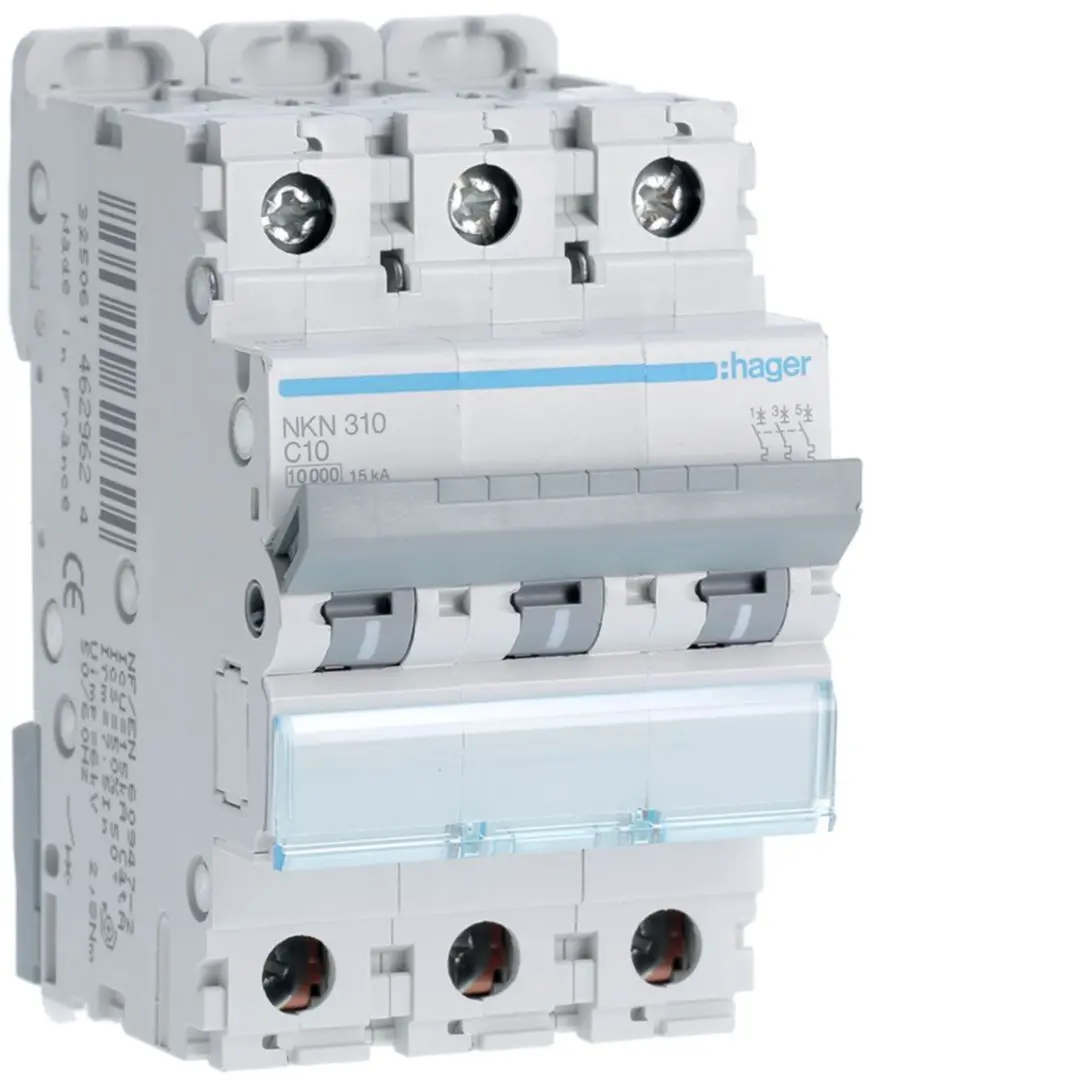 Produktfoto 1 von Hager NKN Schutzschalter Typ C, Pol 3-polig 10 A 400 V ac, Abschaltvermögen 10 kA NKN