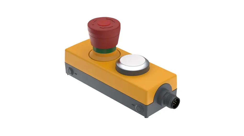 Produktfoto 1 von RAFI E-BOX M12 Not-Aus-Drucktaster, Schraubanschlussklemme, Ø 40 mm, 1 Schließer/2 Öffner, Rot, Gelb IP65, 40 mm, x 60.2