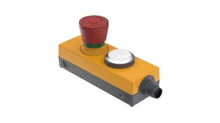 Produktfoto 1 von RAFI E-BOX M12 Not-Aus-Drucktaster, Schraubanschlussklemme, Ø 40 mm, 1 Schließer/2 Öffner, Rot, Gelb IP65, 40mm, x 60.2