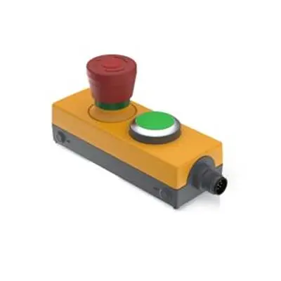 Produktfoto 1 von RAFI E-BOX M12 Not-Aus-Drucktaster, Schraubanschlussklemme, Ø 40 mm, 1 Schließer/2 Öffner, Rot, Gelb, Grün IP65, 40mm, x