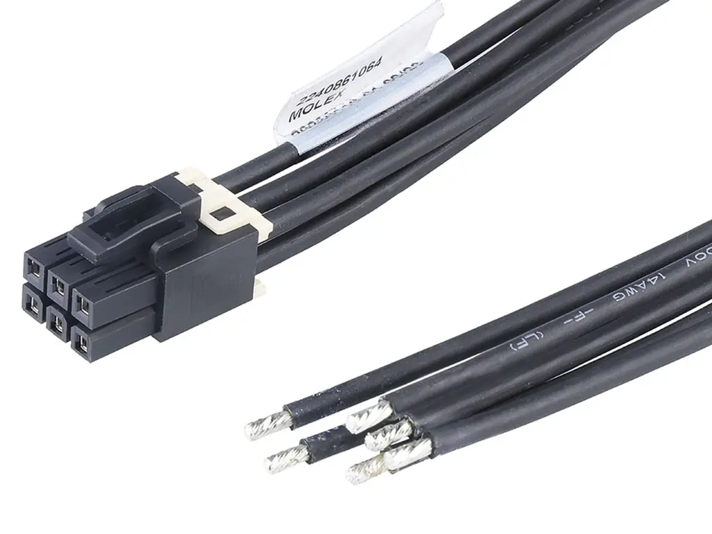 Produktfoto 1 von Molex 6 224086 Kabel-Platine-Kabelkomponente Mini-Fit Max 6 / Anschlusslitze Buchse / Stecker, 600 mm