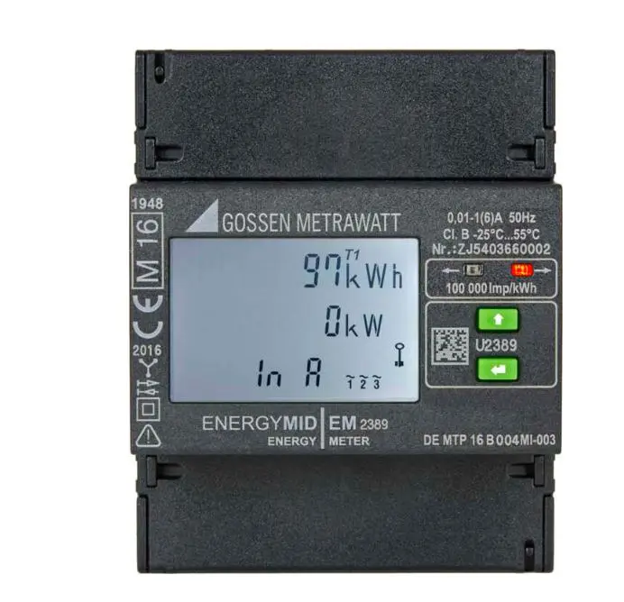 Produktfoto 1 von Gossen Metrawatt U2289 Energiemessgerät LCD 90 mm Kalibriert x 72 mm Energiemessgerät, 7-stellig / 4-phasig 3 Ausg.
