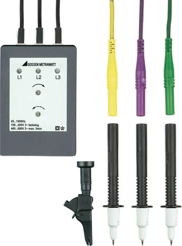 Gossen Metrawatt GTM5202000R0001, LED Drehfeldrichtungsanzeiger 45 Hz, 690V mit Prüfspitze