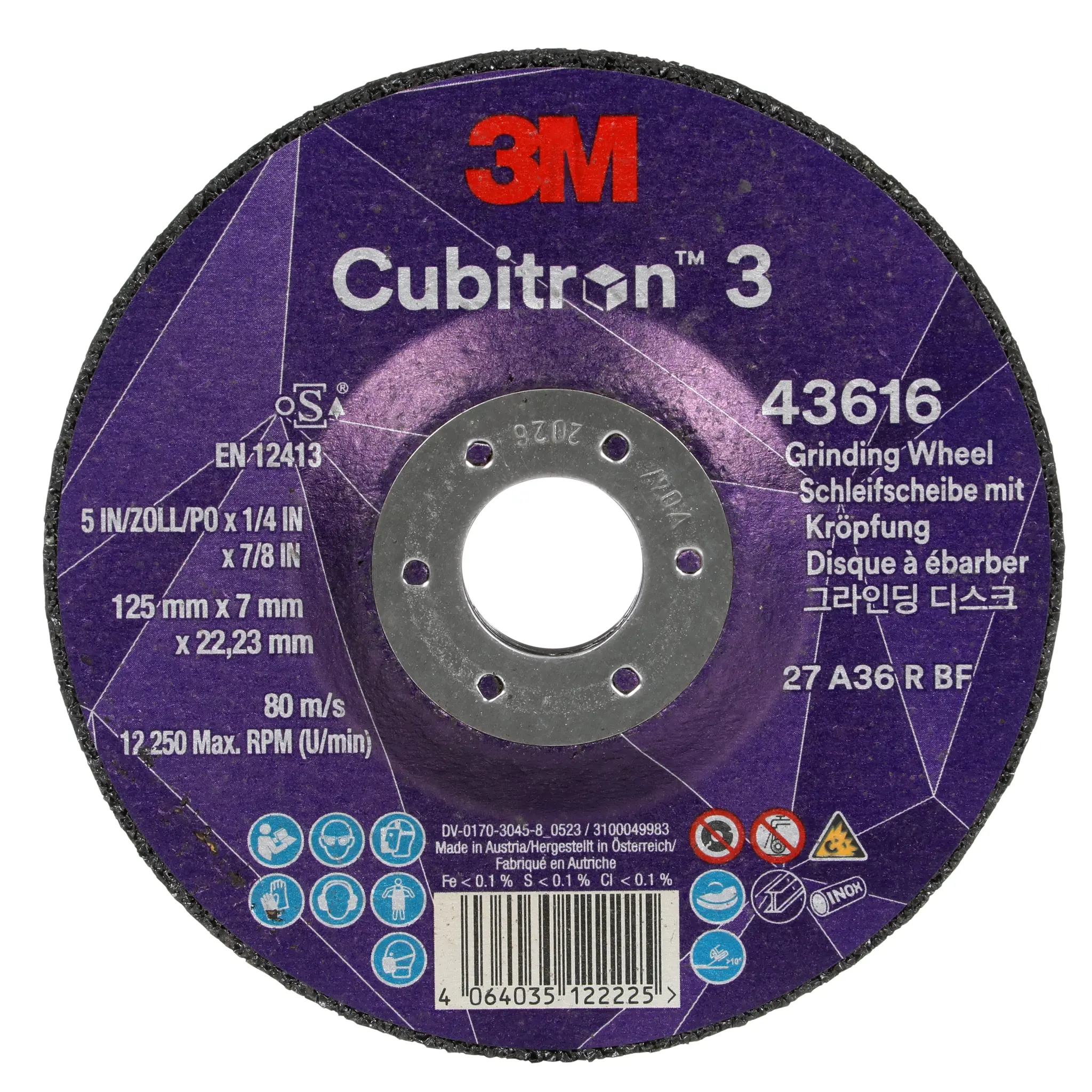 Produktfoto 1 von 3M Cubitron 3 Keramik Ø 125 mm / Stärke 7 mm, Korngröße 20 36 20 Per Pack