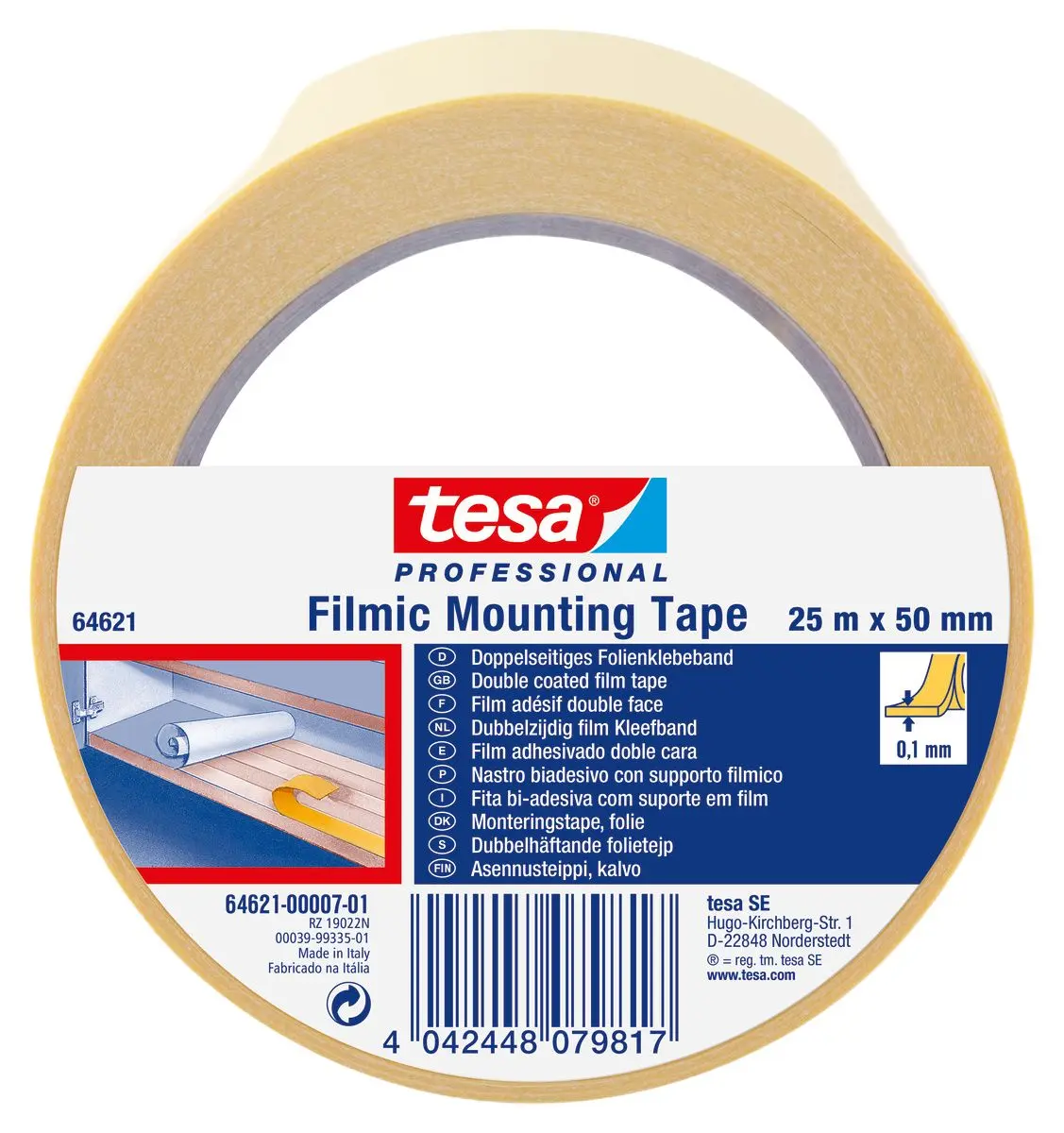 Produktfoto 1 von Tesa 64621 Doppelseitiges Klebeband, transparent, Stärke 0.09mm