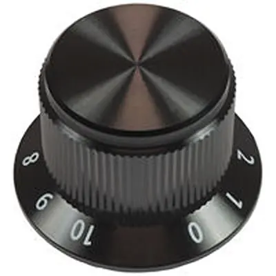Produktfoto 1 von Vishay Potentiometer Drehknopf Schwarz, Zeiger Weiß Ø 10 → 35mm x 12 → 27mm, Schraub Schaft 1/4Zoll