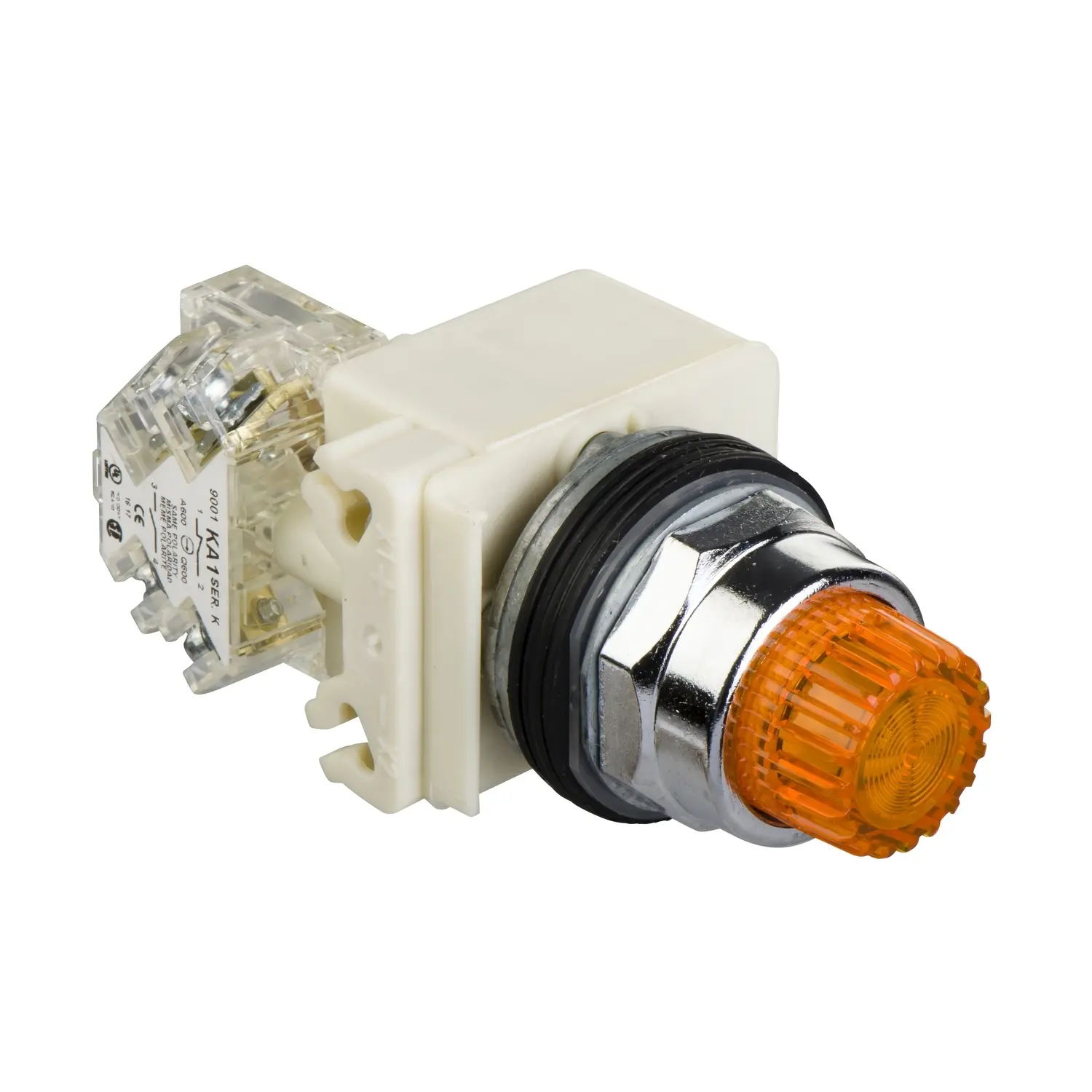 Produktfoto 1 von Schneider Electric 9001K Druckschalter Gelb Beleuchtet Federrückstellung Panel Ø 30 mm, 1 Wechsler 600 V ac, IP66