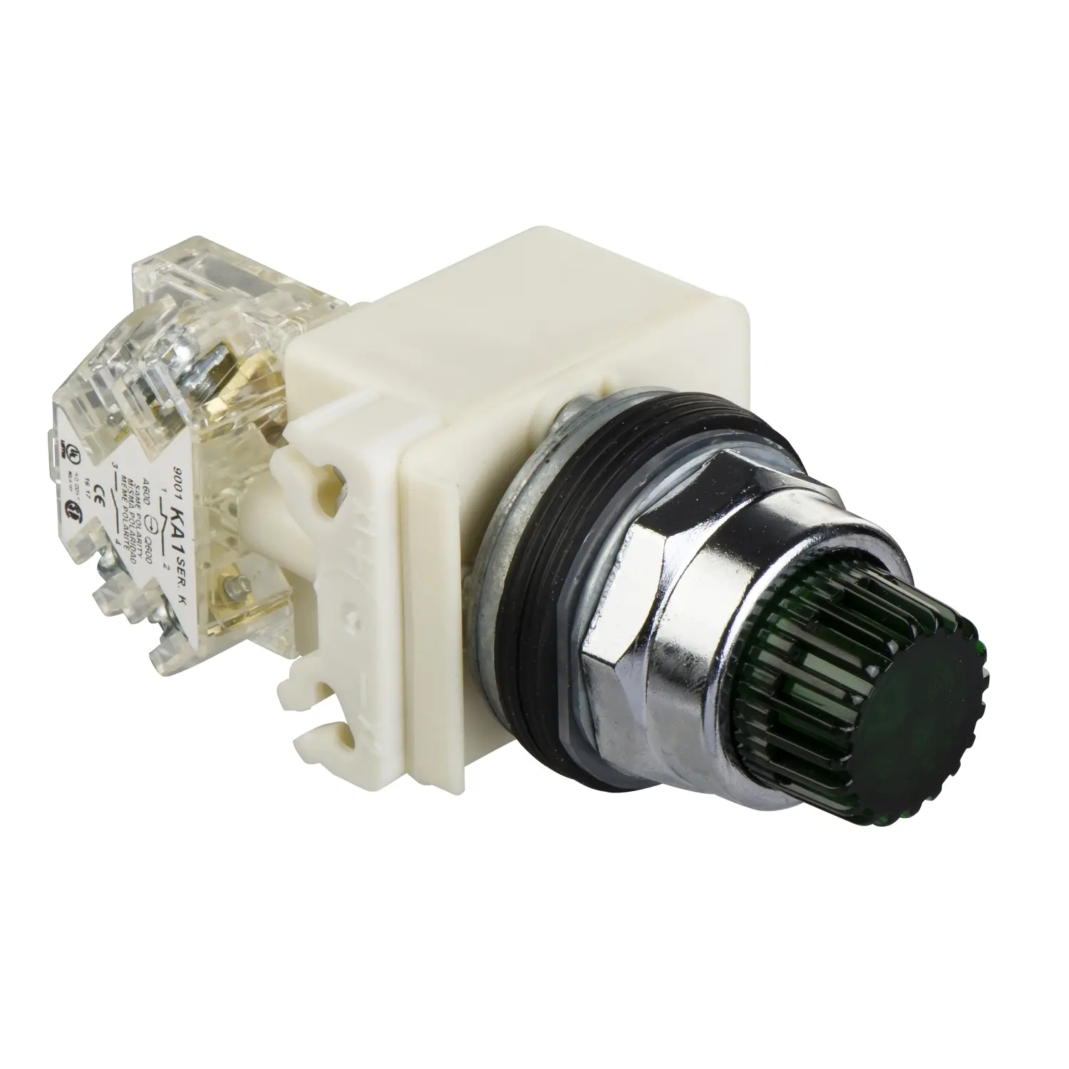 Produktfoto 1 von Schneider Electric 9001K Druckschalter Beleuchtet Federrückstellung Panel Ø 30 mm, 1-poliger Umschalter 600 V ac, IP66