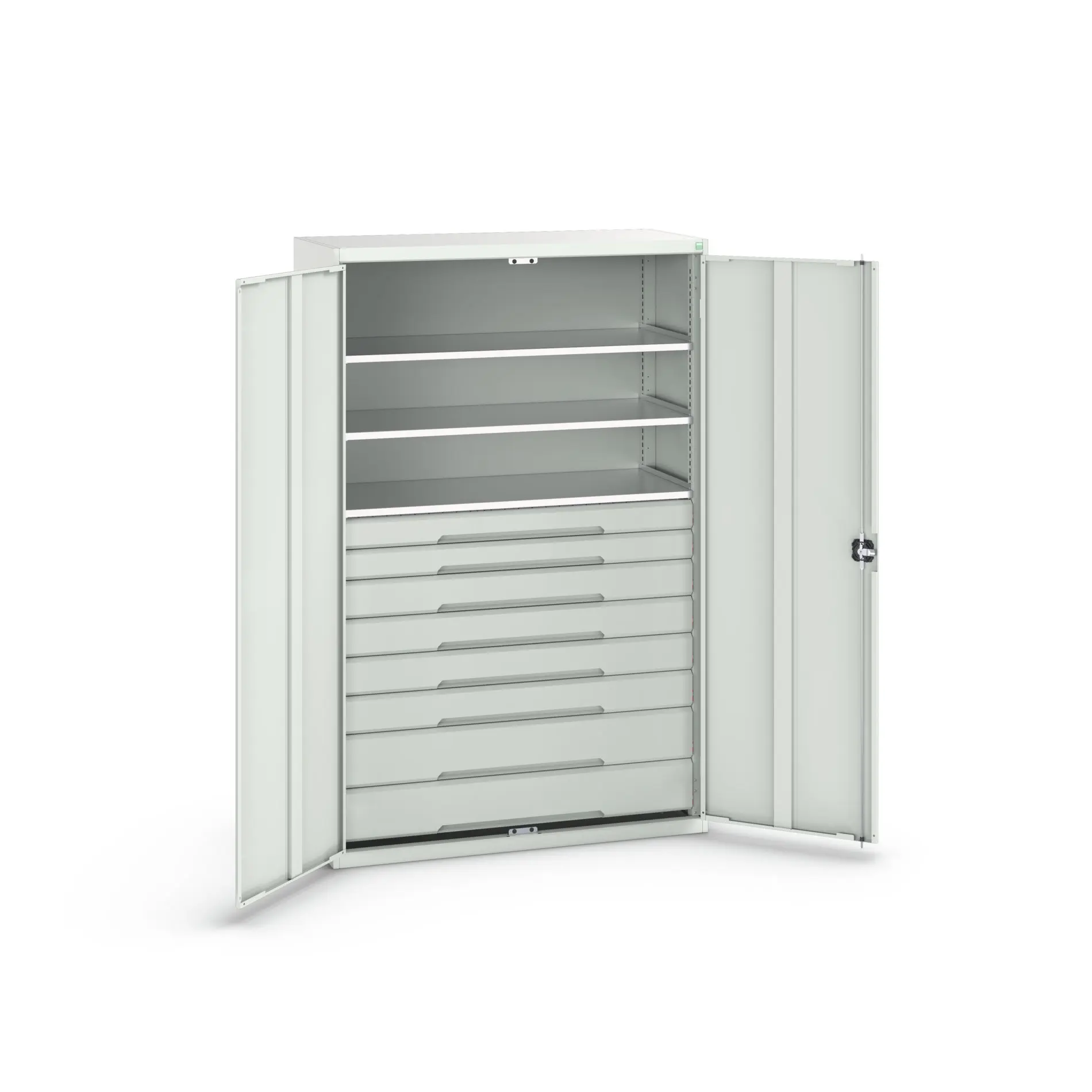 Produktfoto 1 von Bott Aufbewahrungsschrank Typ Bestückter Schrank 2 Tür/en 3 Regal/e 8 Schublade/n 2000 mm 1300 mm Ja 550 mm Stahlblech