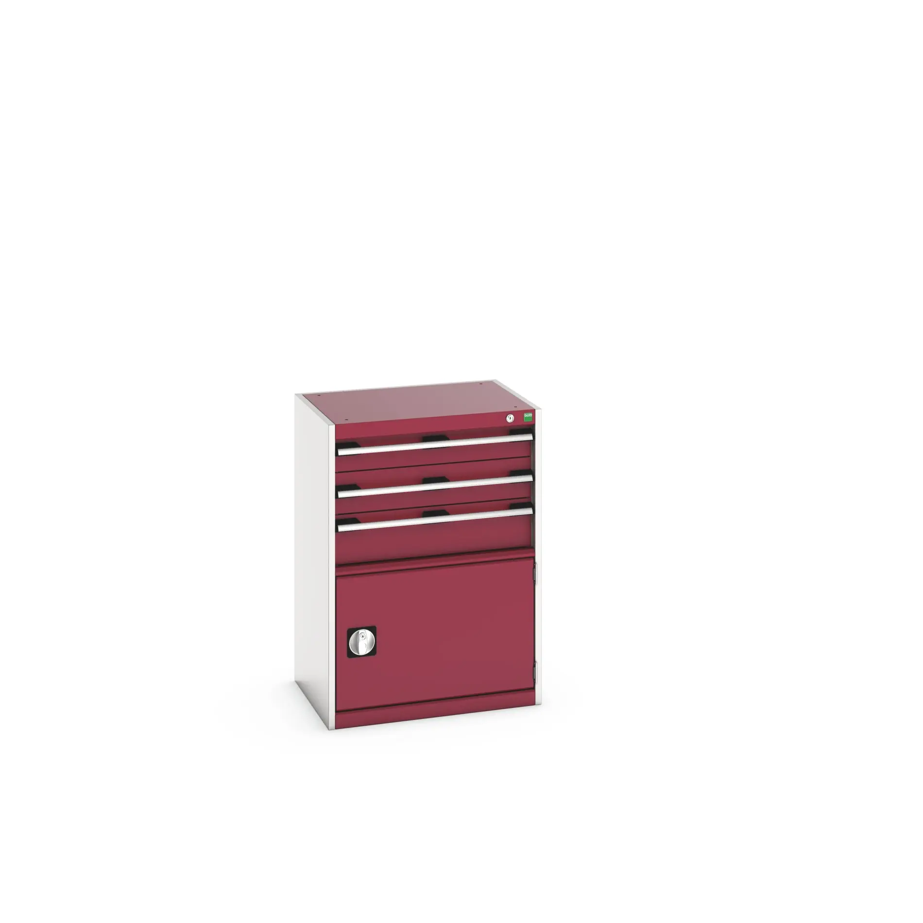 Produktfoto 1 von Bott 3 Stahl Schubladenbehälter Schrank Hellgrau, Rot, 900 mm x 650 mm x 525 mm
