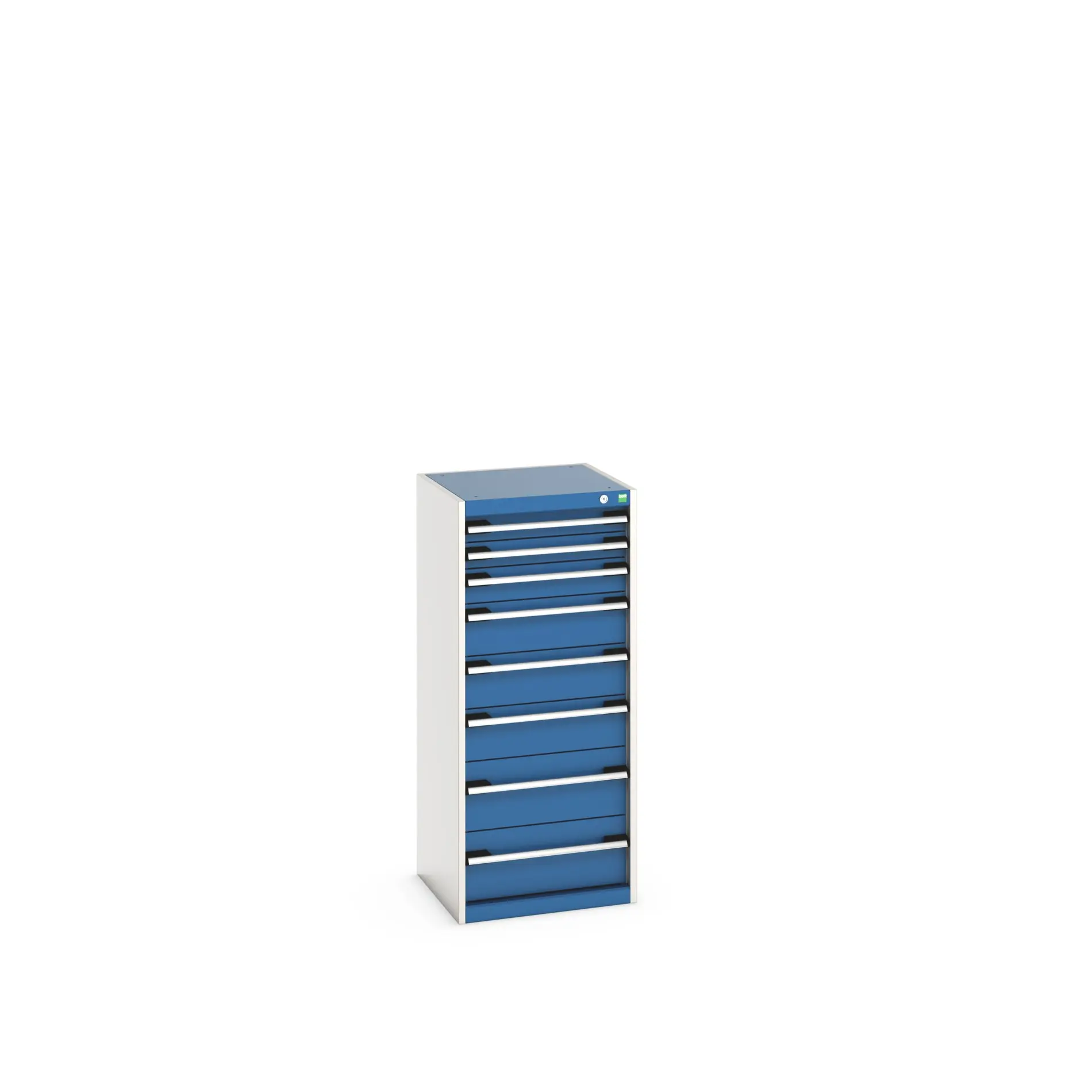 Produktfoto 1 von Bott 8 Stahl Schubladenbehälter Schrank Hellgrau, Blau, 1200 mm x 525 mm x 525 mm