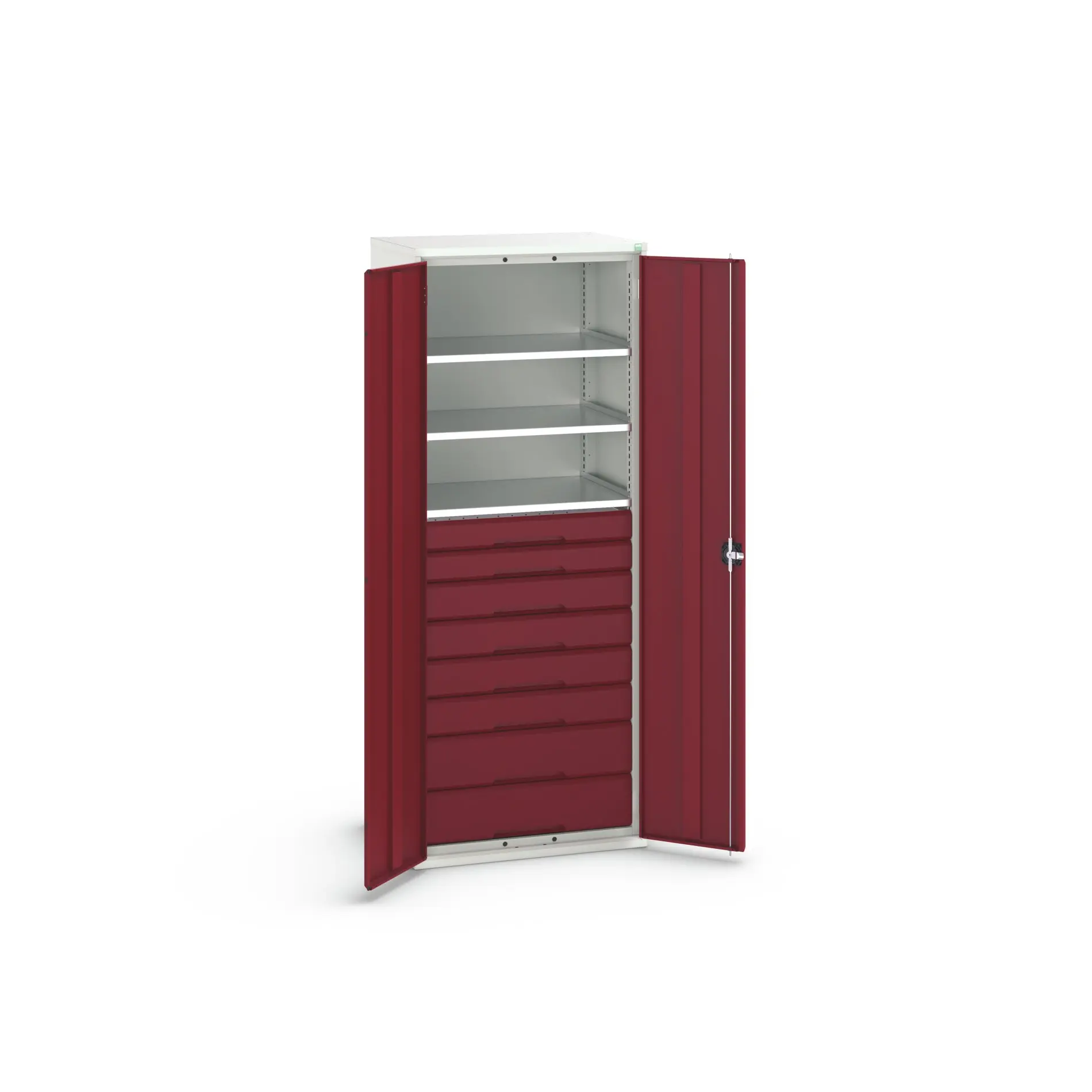 Produktfoto 1 von Bott Aufbewahrungsschrank Typ Bestückter Schrank 2 Tür/en 3 Regal/e 8 Schublade/n 2000 mm 80 mm Ja 550 mm Stahlblech