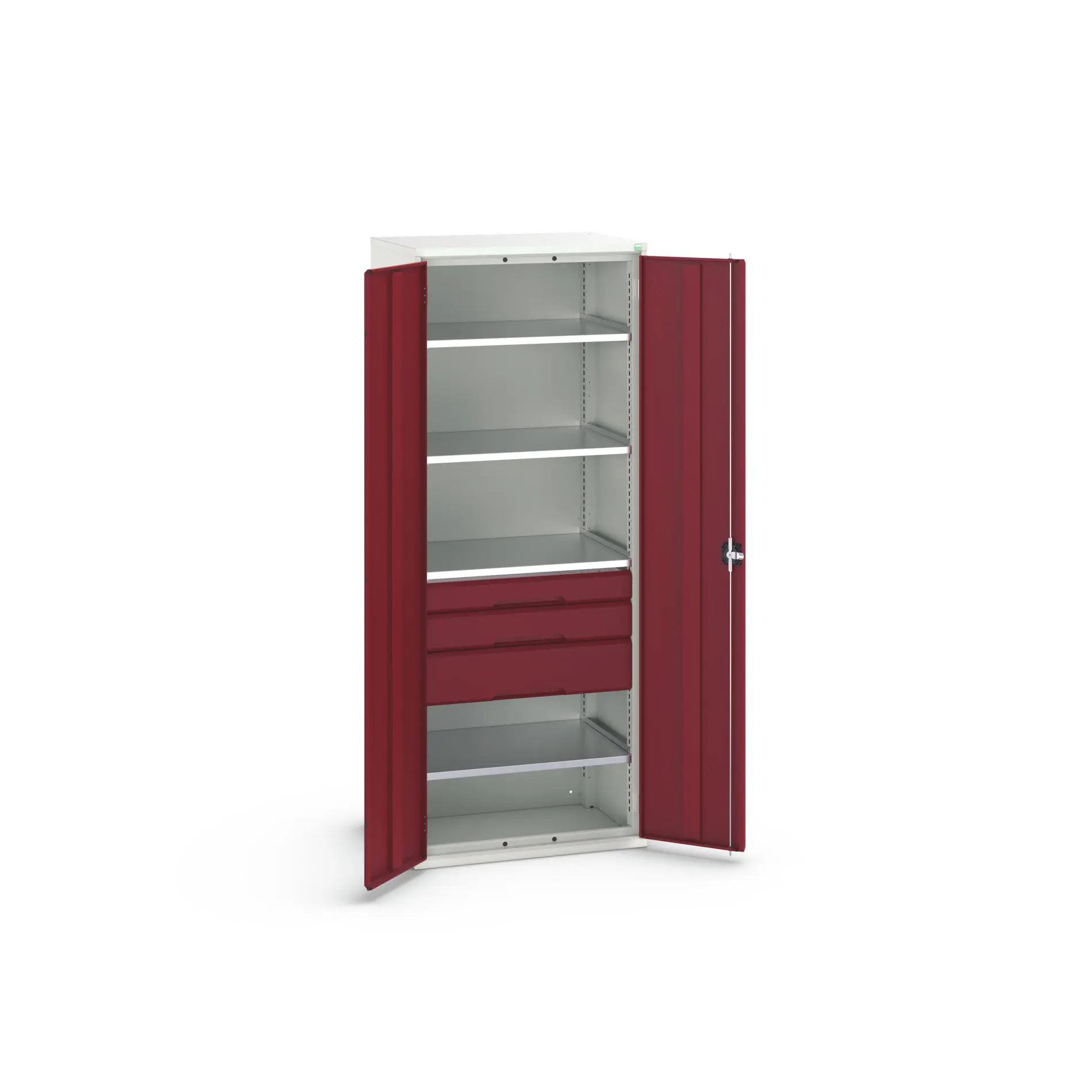 Produktfoto 1 von Bott Aufbewahrungsschrank Typ Bestückter Schrank 2 Tür/en 4 Regal/e 3 Schublade/n 2000 mm 80 mm Ja 550 mm Stahlblech