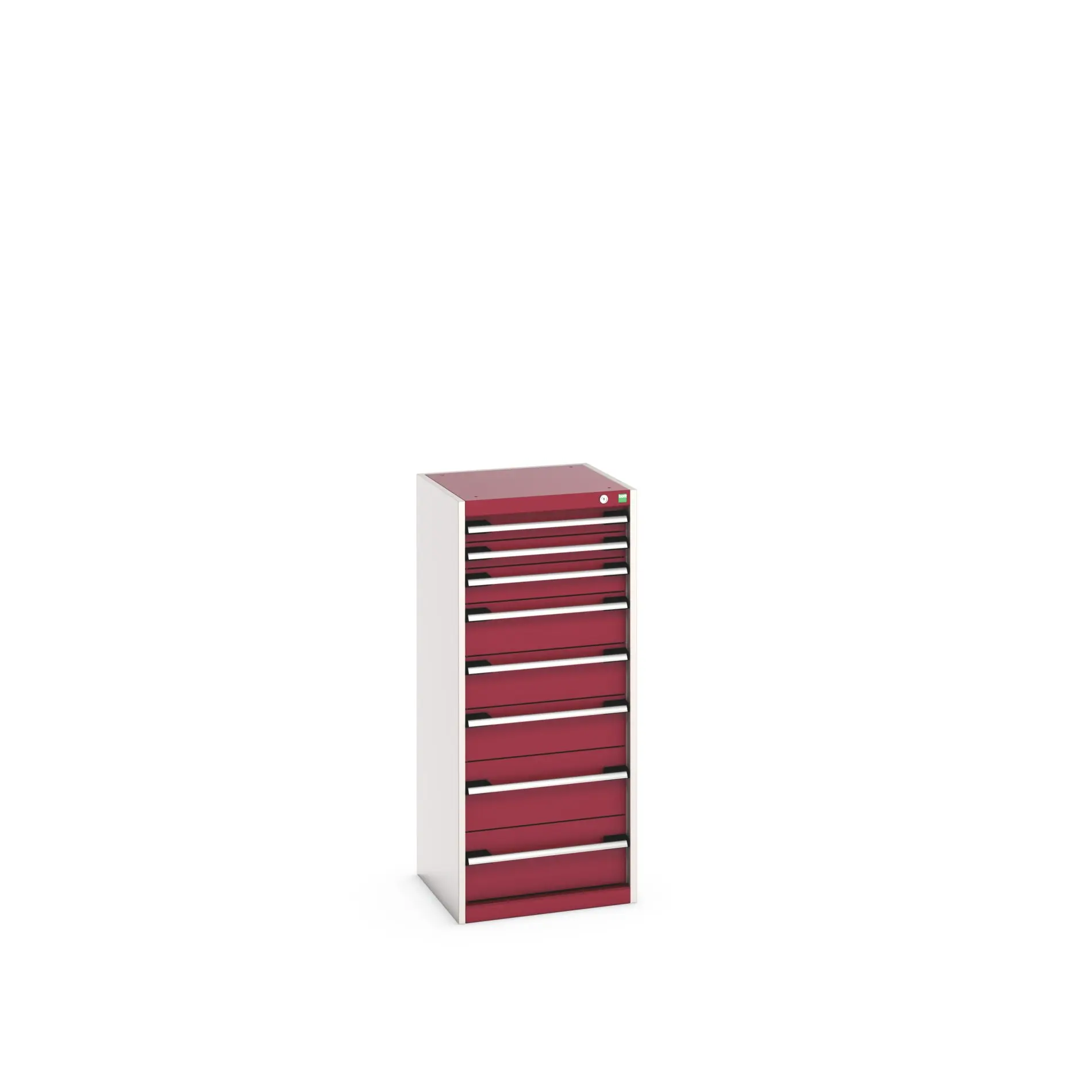 Produktfoto 1 von Bott 8 Stahl Schubladenbehälter Schrank Rot, Hellgrau, 1200 mm x 525 mm x 525 mm