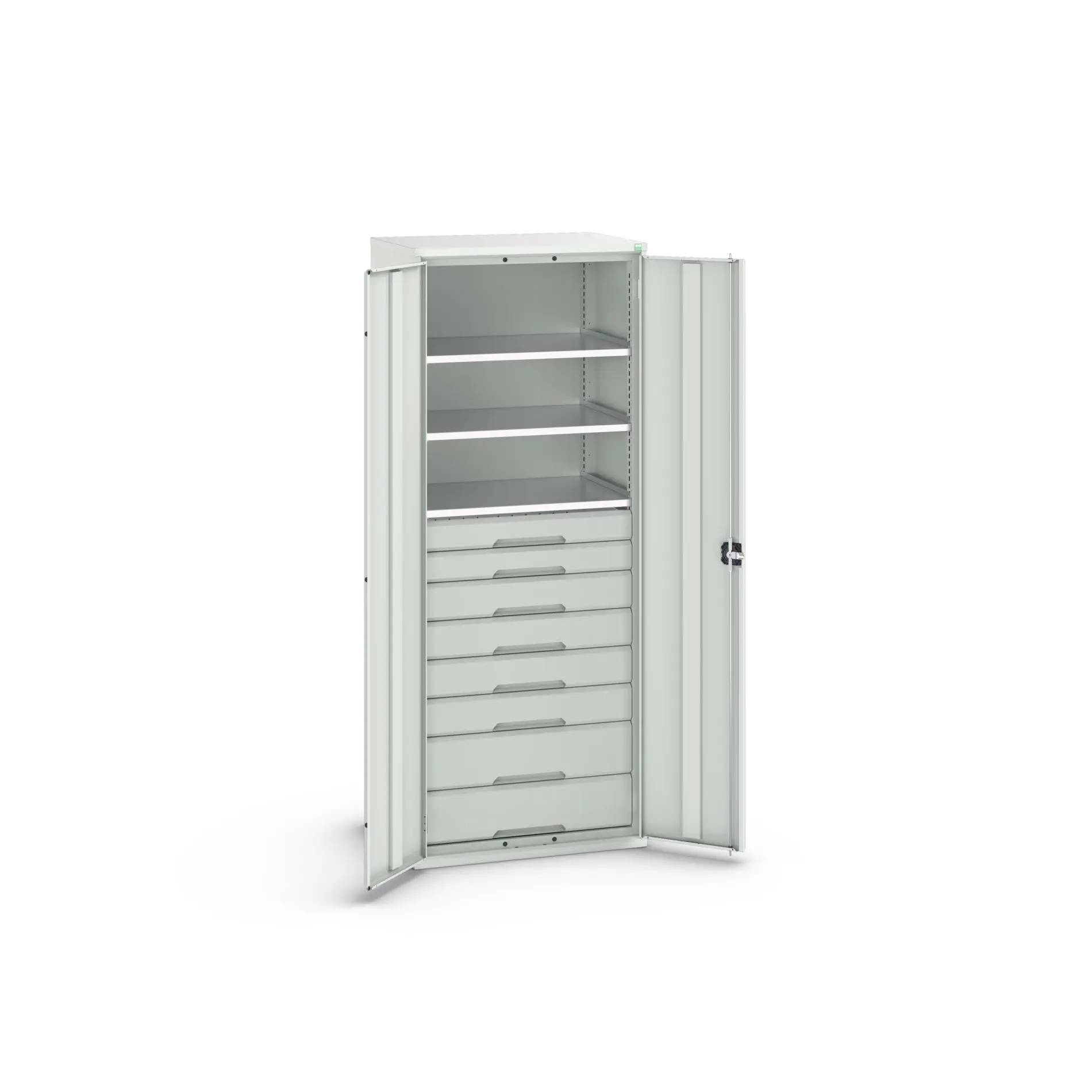 Produktfoto 1 von Bott Aufbewahrungsschrank Typ Bestückter Schrank 2 Tür/en 3 Regal/e 8 Schublade/n 2000 mm 80 mm Ja 550 mm Stahlblech