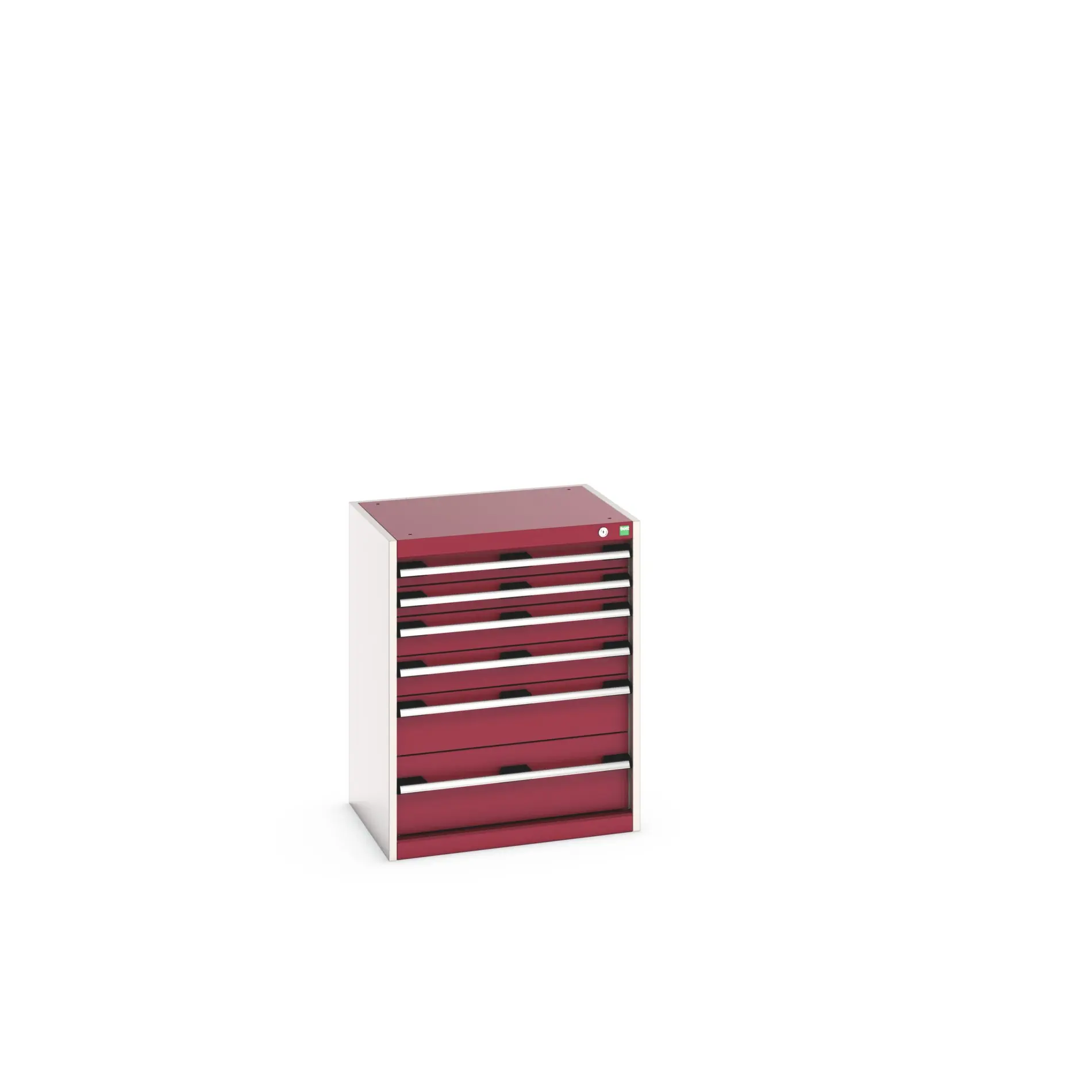 Produktfoto 1 von Bott 6 Stahl Schubladenbehälter Schrank Hellgrau, Rot, 800 mm x 650 mm x 525 mm