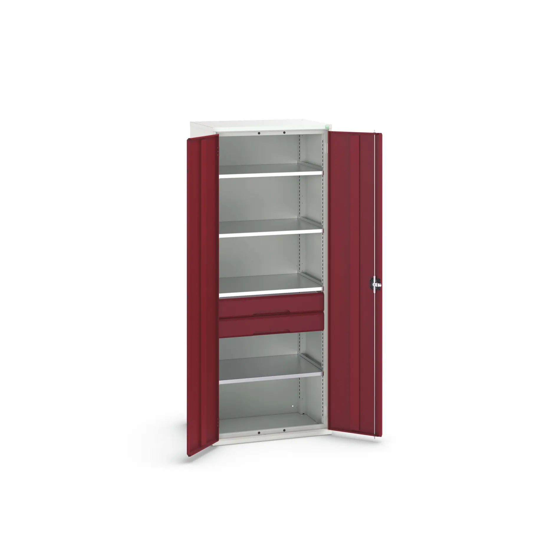 Produktfoto 1 von Bott Aufbewahrungsschrank Typ Bestückter Schrank 2 Tür/en 4 Regal/e 2 Schublade/n 2000 mm 80 mm Ja 550 mm Stahlblech