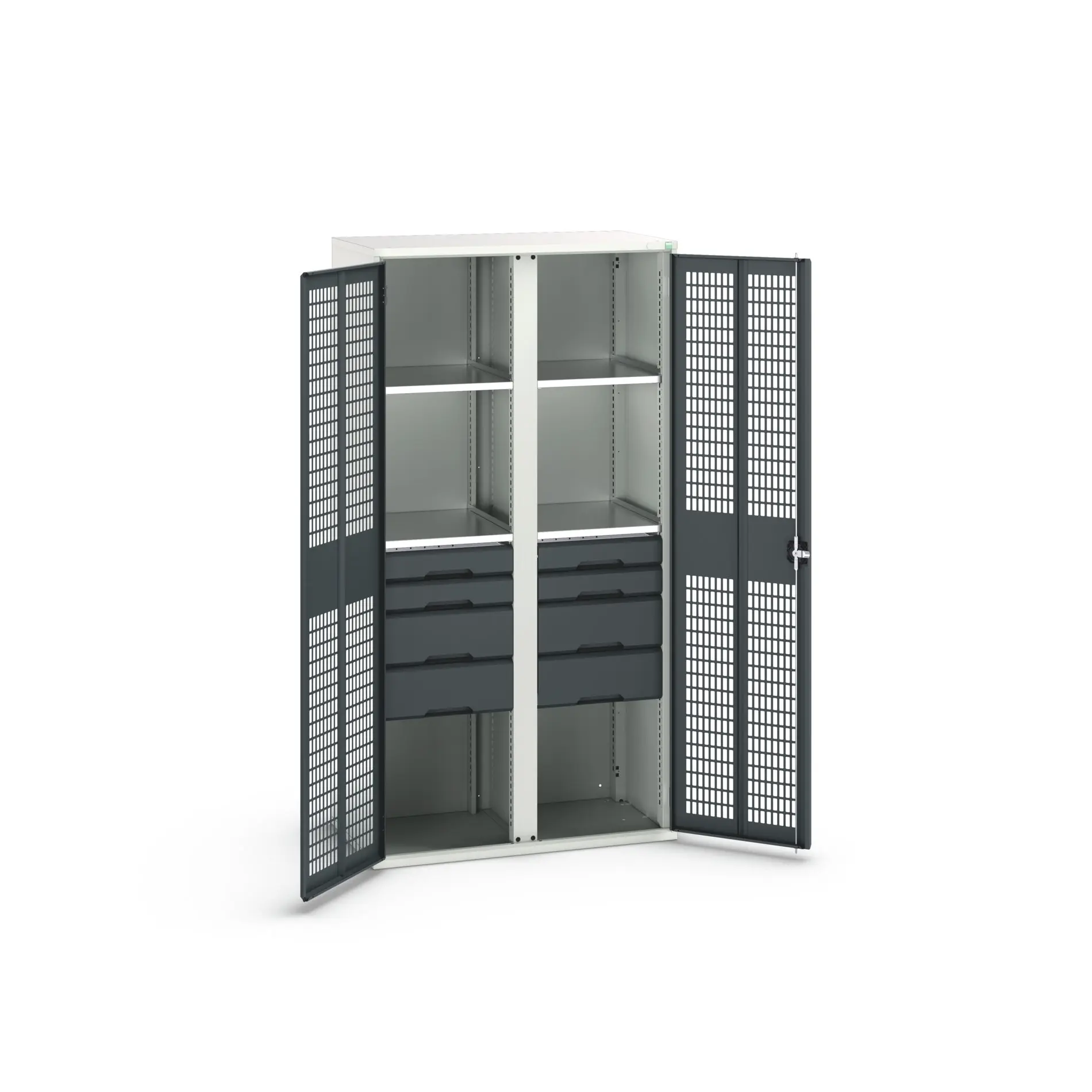 Produktfoto 1 von Bott Aufbewahrungsschrank Typ Bestückter Schrank 2 Tür/en 4 Regal/e 8 Schublade/n 2000 mm 1050 mm Ja 550 mm Stahlblech