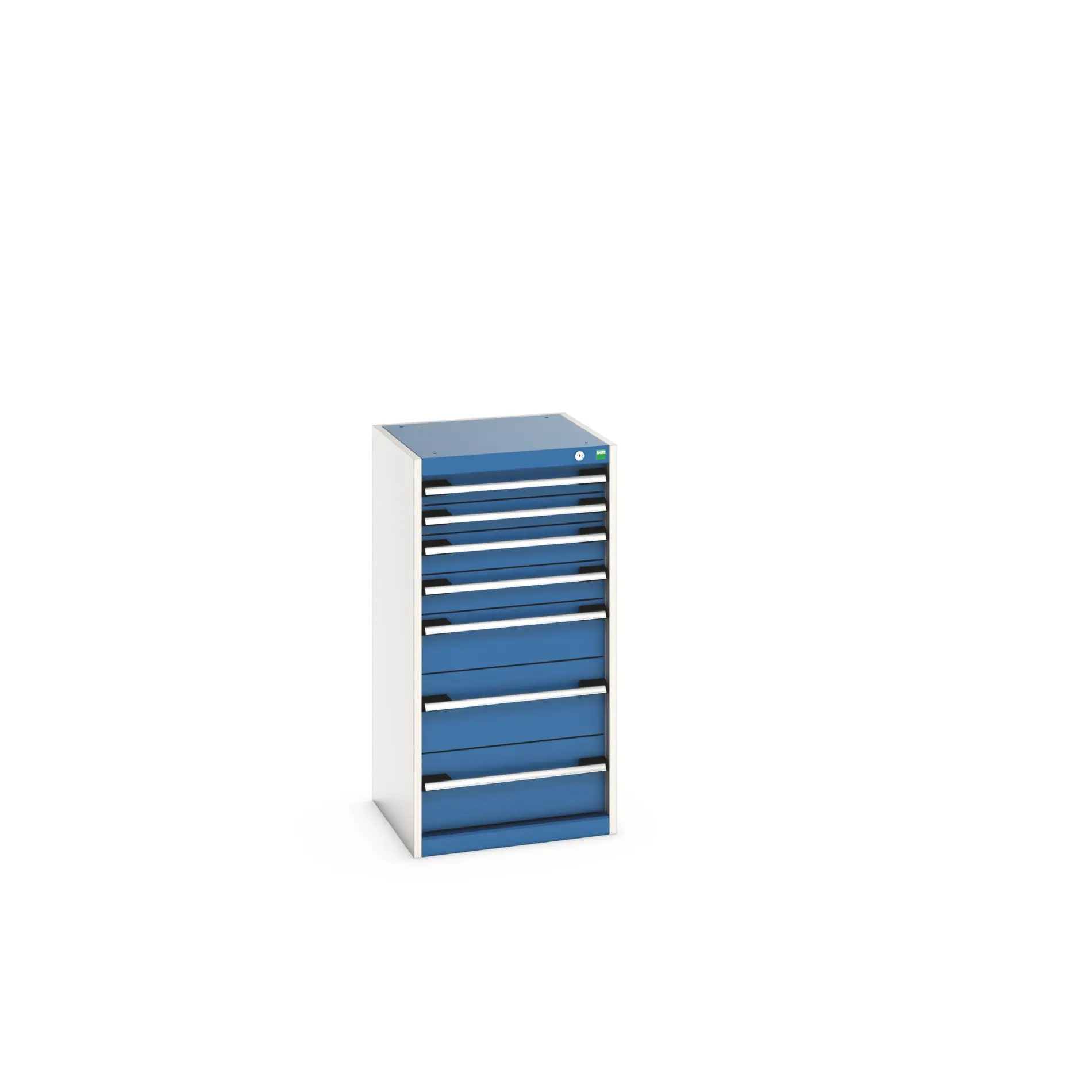 Produktfoto 1 von Bott 7 Stahl Schubladenbehälter Schrank Hellgrau, Blau, 1000 mm x 525 mm x 525 mm