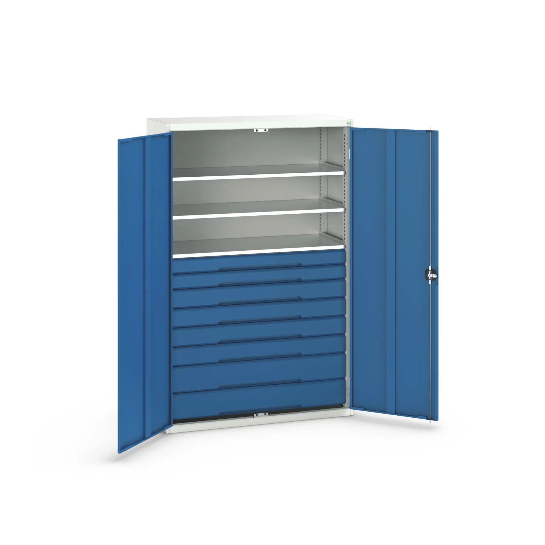 Produktfoto 1 von Bott Aufbewahrungsschrank Typ Bestückter Schrank 2 Tür/en 3 Regal/e 8 Schublade/n 2000 mm 1300 mm Ja 550 mm Stahlblech