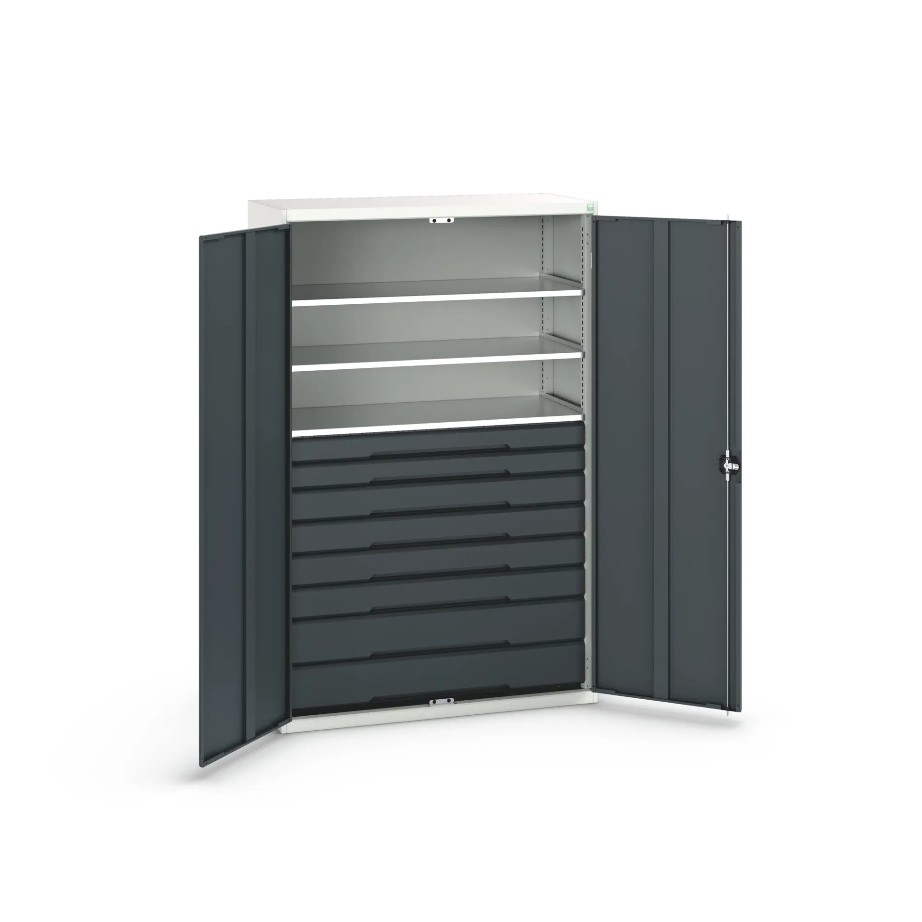 Produktfoto 1 von Bott Aufbewahrungsschrank Typ Bestückter Schrank 2 Tür/en 3 Regal/e 8 Schublade/n 2000 mm 1300 mm Ja 550 mm Stahlblech