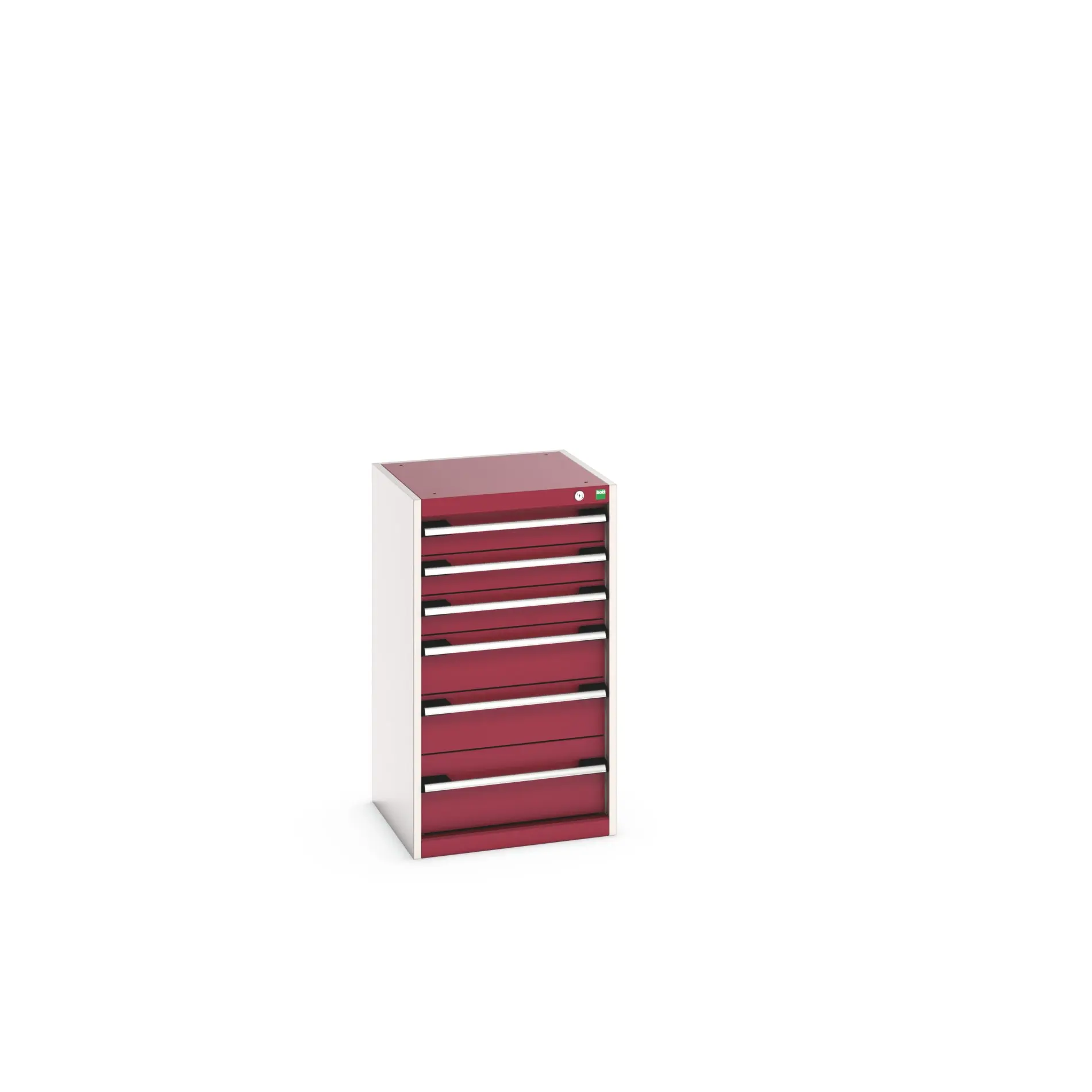 Produktfoto 1 von Bott 6 Stahl Schubladenbehälter Schrank Hellgrau, Rot, 900 mm x 525 mm x 525 mm