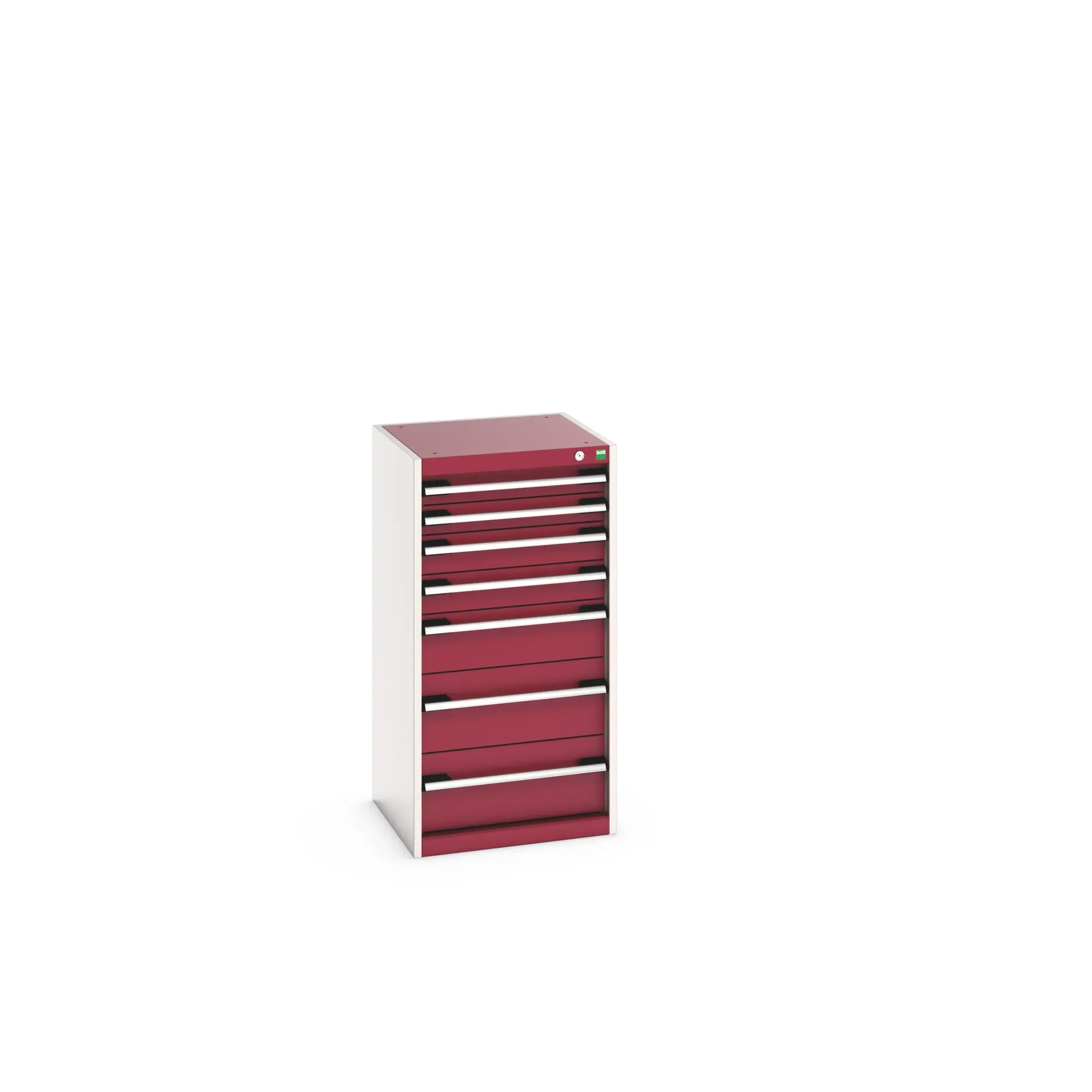 Produktfoto 1 von Bott 7 Stahl Schubladenbehälter Schrank Rot, Hellgrau, 1000 mm x 525 mm x 525 mm