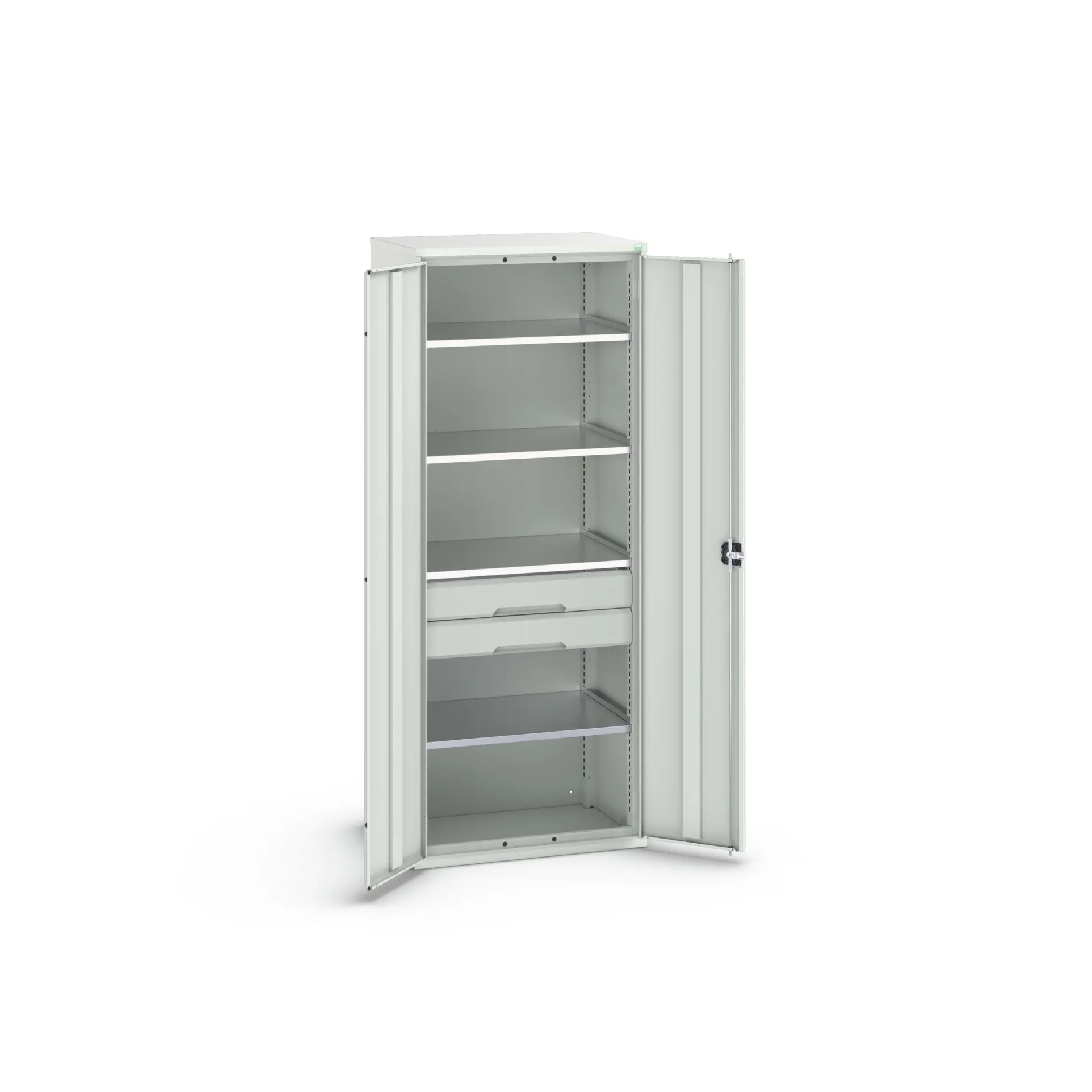 Produktfoto 1 von Bott Aufbewahrungsschrank Typ Bestückter Schrank 2 Tür/en 4 Regal/e 2 Schublade/n 2000 mm 80 mm Ja 550 mm Stahlblech
