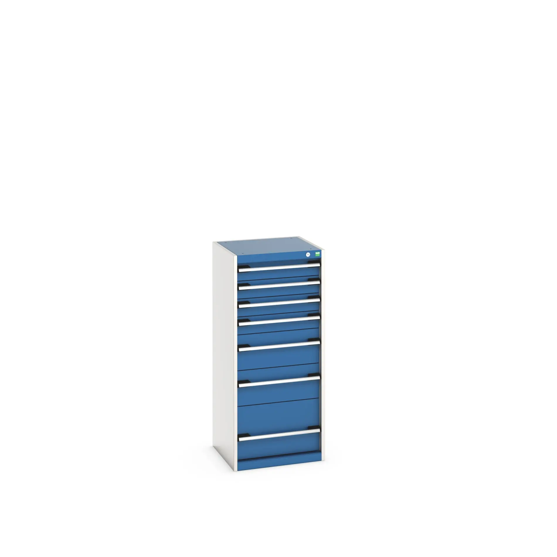 Produktfoto 1 von Bott 7 Stahl Schubladenbehälter Schrank Hellgrau, Blau, 1200 mm x 525 mm x 525 mm
