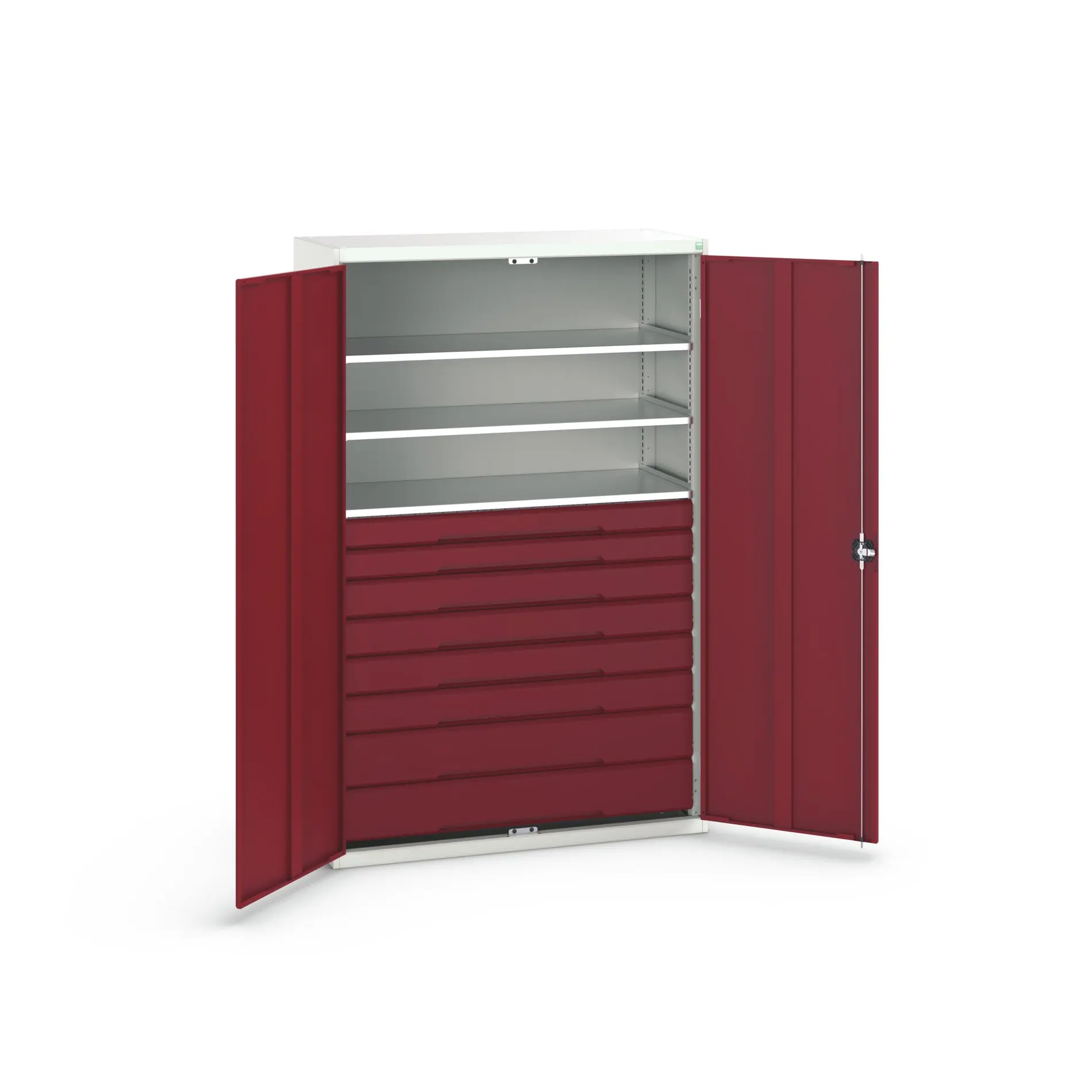 Produktfoto 1 von Bott Aufbewahrungsschrank Typ Bestückter Schrank 2 Tür/en 3 Regal/e 8 Schublade/n 2000 mm 1300 mm Ja 550 mm Stahlblech
