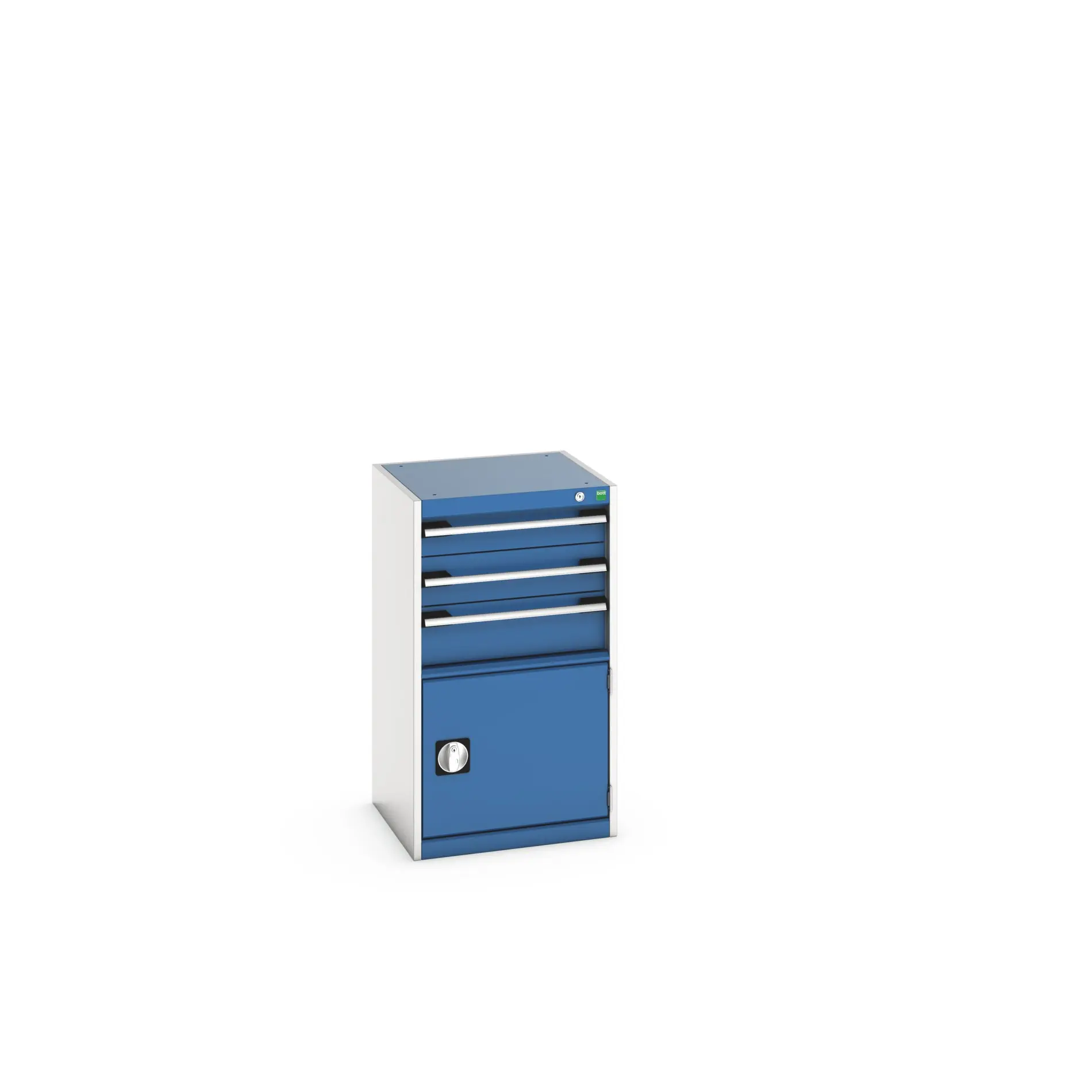 Bott 3 Stahl Schubladenbehälter Schrank Hellgrau, Blau, 900 mm x 525 mm x 525 mm