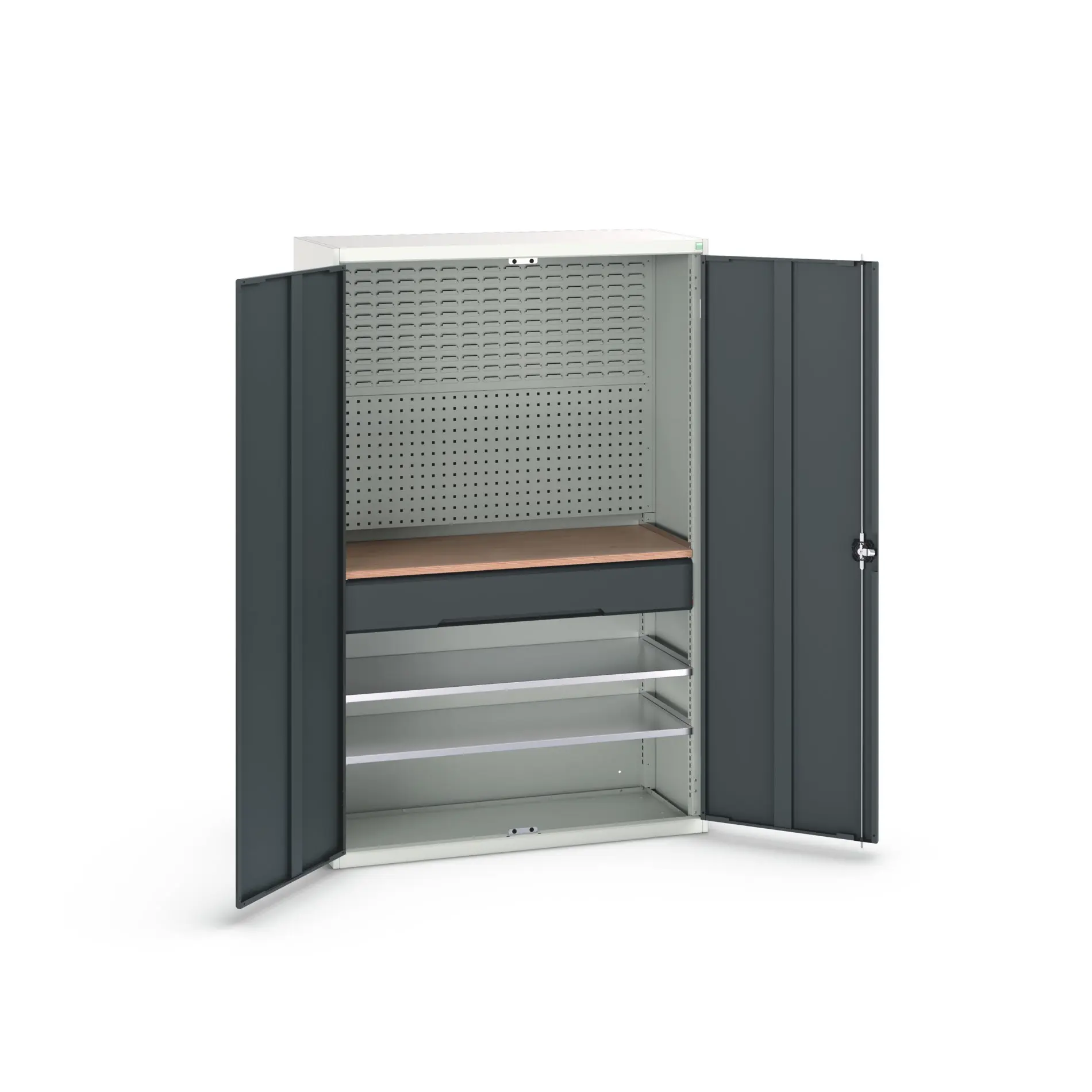 Produktfoto 1 von Bott Aufbewahrungsschrank Typ Bestückter Schrank 2 Tür/en 2 Regal/e 1 Schublade/n 2000 mm 1300 mm Ja 550 mm Stahlblech