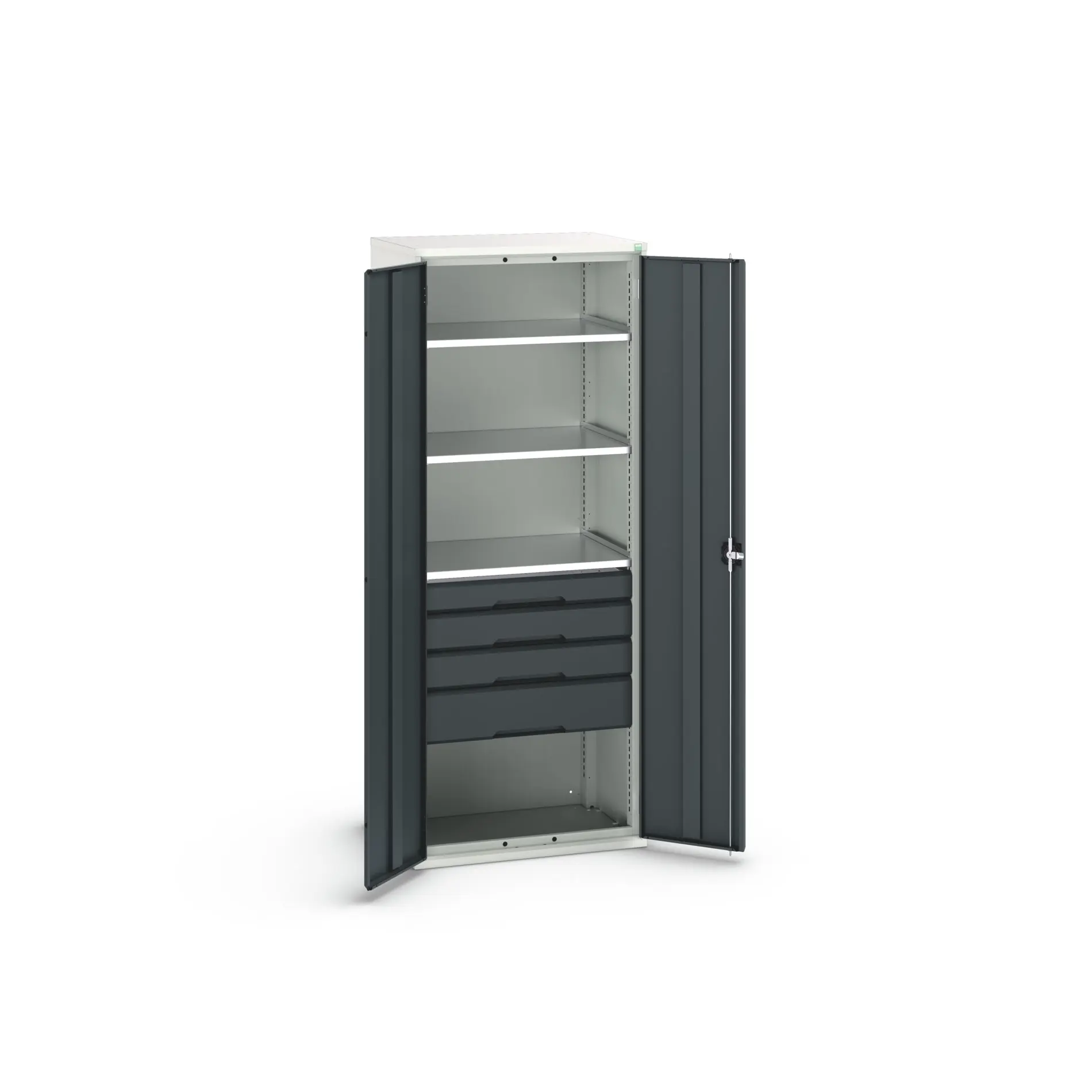 Produktfoto 1 von Bott Schrank Typ Bestückter Schrank 2 Tür/en 3 Regal/e 4 Schublade/n 2000 mm 80mm Abschließbar 550 mm Stahlblech