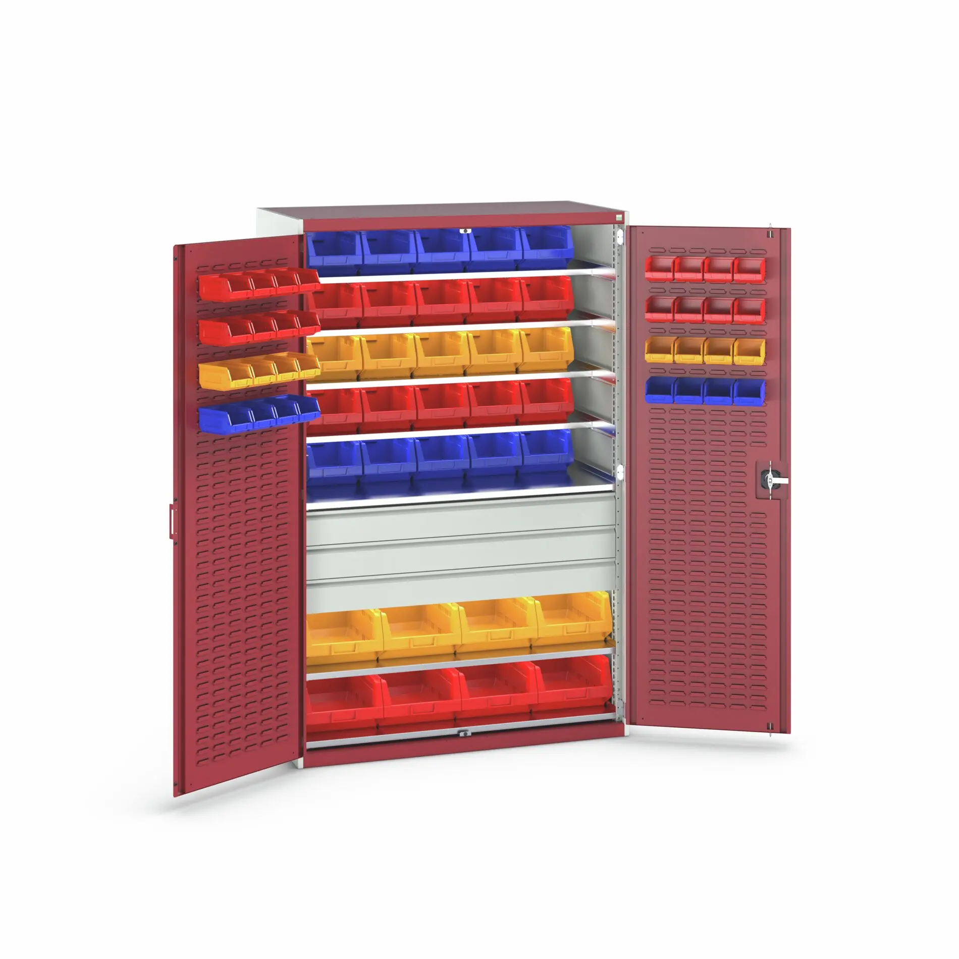 Produktfoto 1 von Bott Aufbewahrungsschrank Typ Schwerlast-Schrank mit Behältern Freistehend 2 Tür/en 7 Regal/e 3 Schublade/n 2000 mm 1300