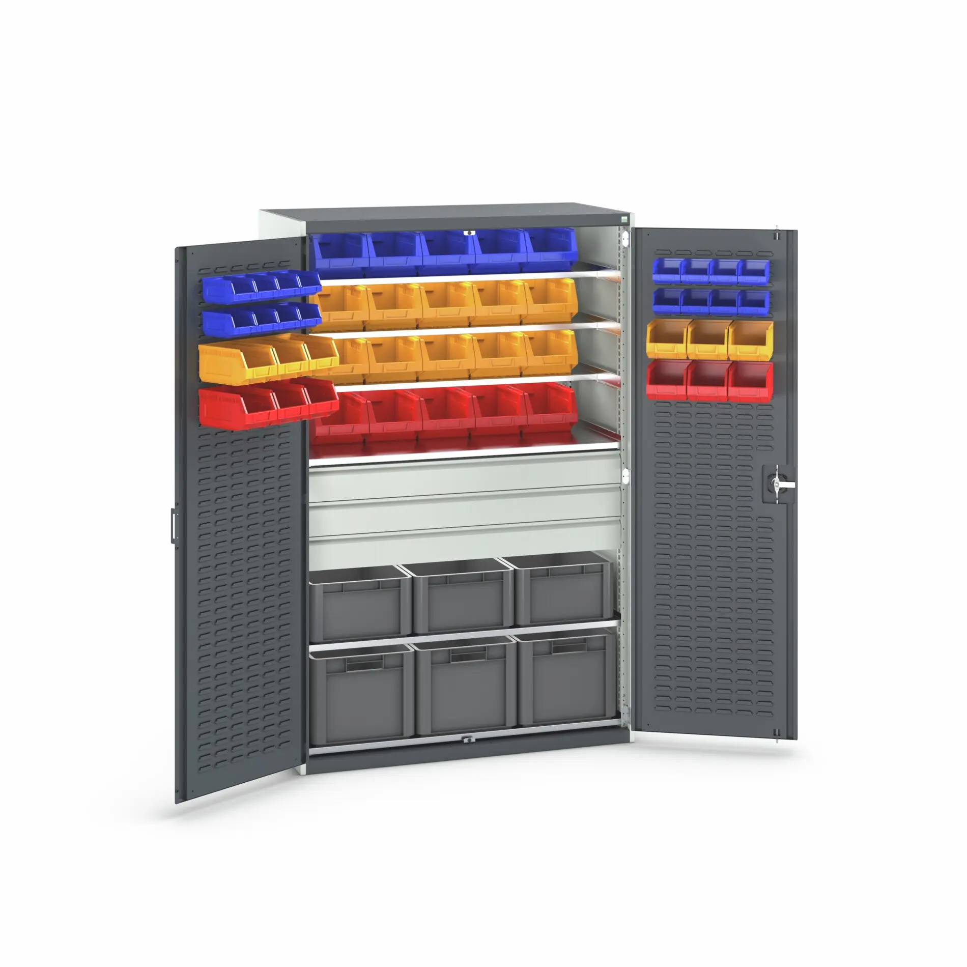 Produktfoto 1 von Bott Aufbewahrungsschrank Typ Schwerlast-Schrank mit Behältern Freistehend 2 Tür/en 6 Regal/e 3 Schublade/n 2000 mm 1300