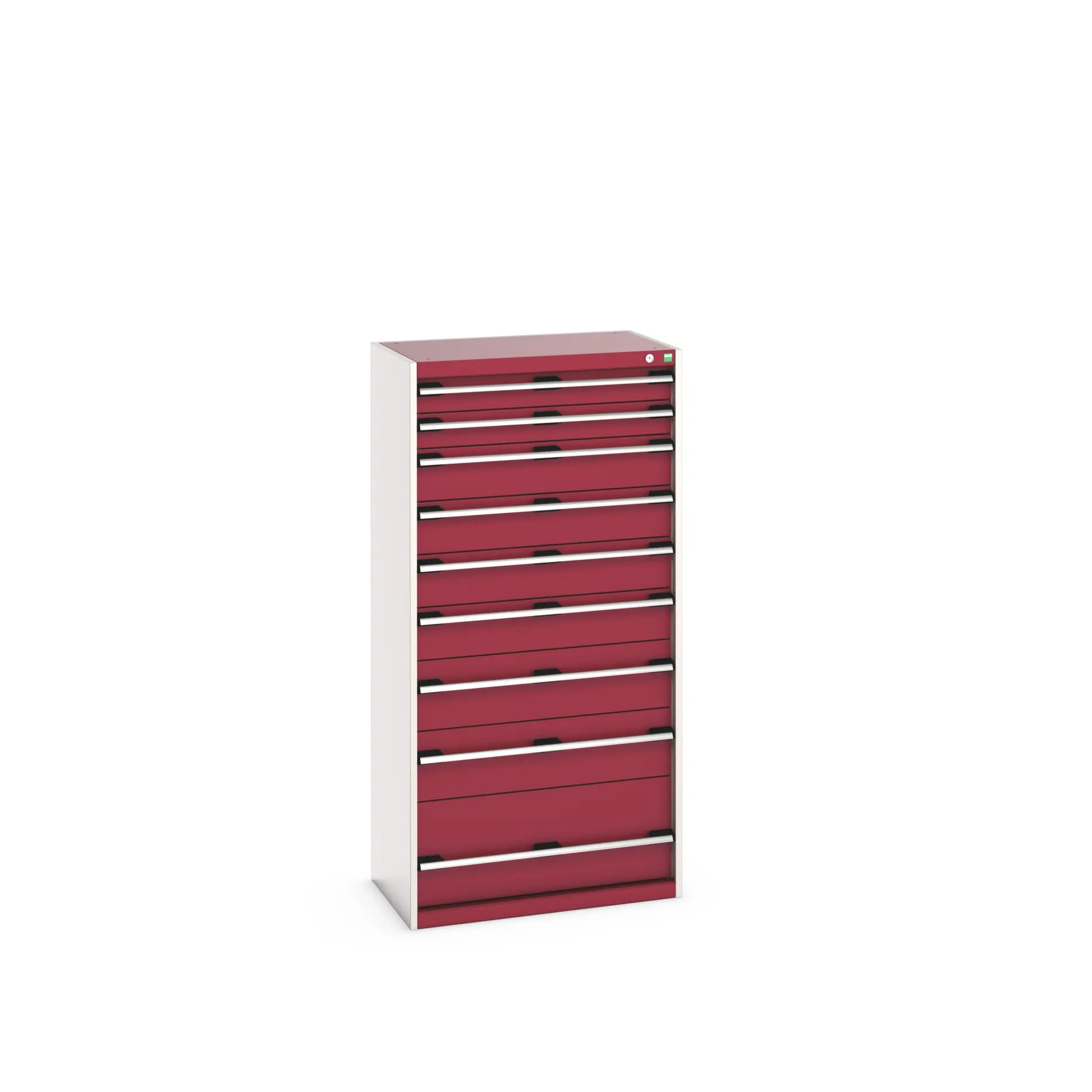 Produktfoto 1 von Bott 9 Stahl Schubladenbehälter Schrank Rot, 1600 mm x 525 mm x 800 mm