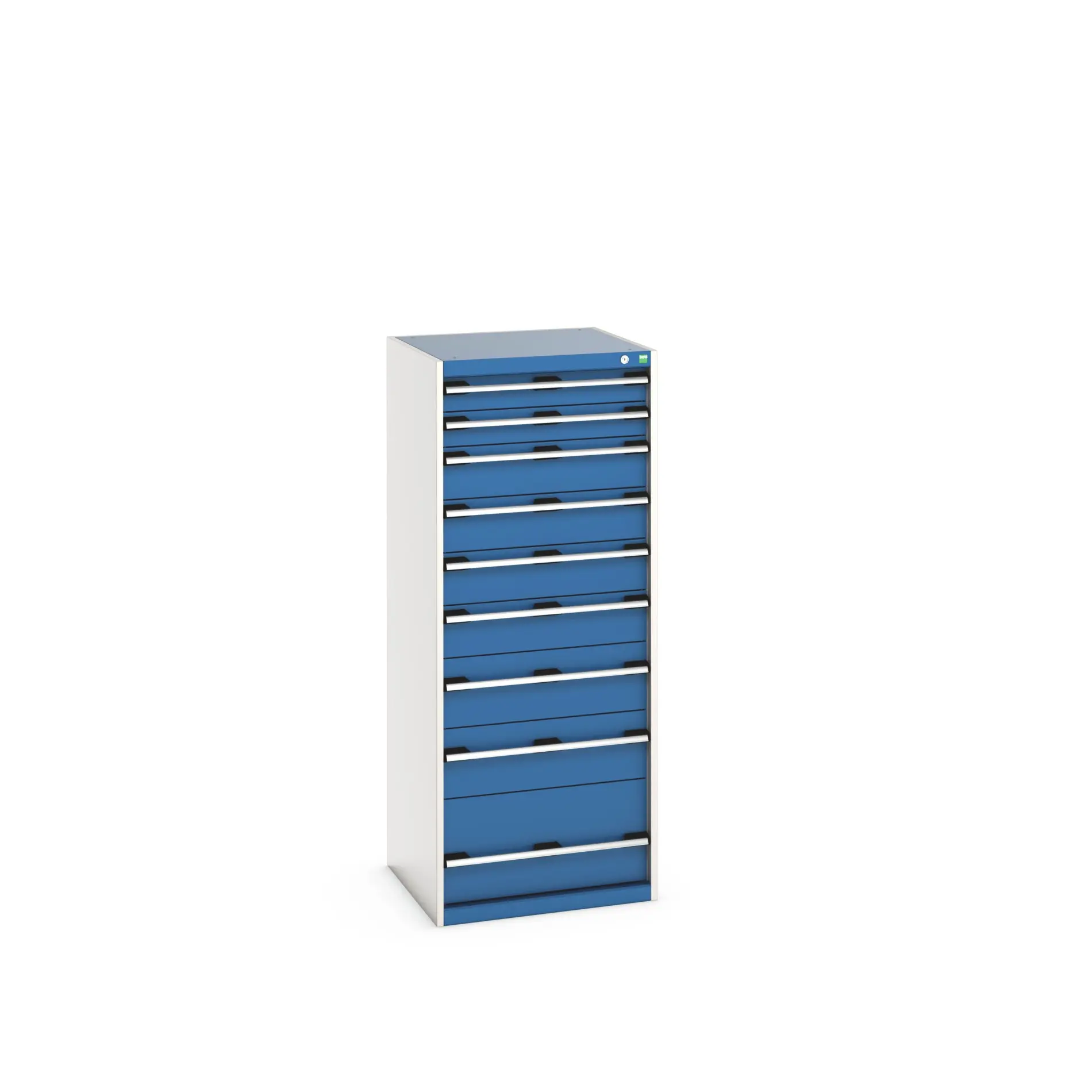 Produktfoto 1 von Bott 9 Stahl Schubladenbehälter Schrank Blau, 1600 mm x 650 mm x 650 mm