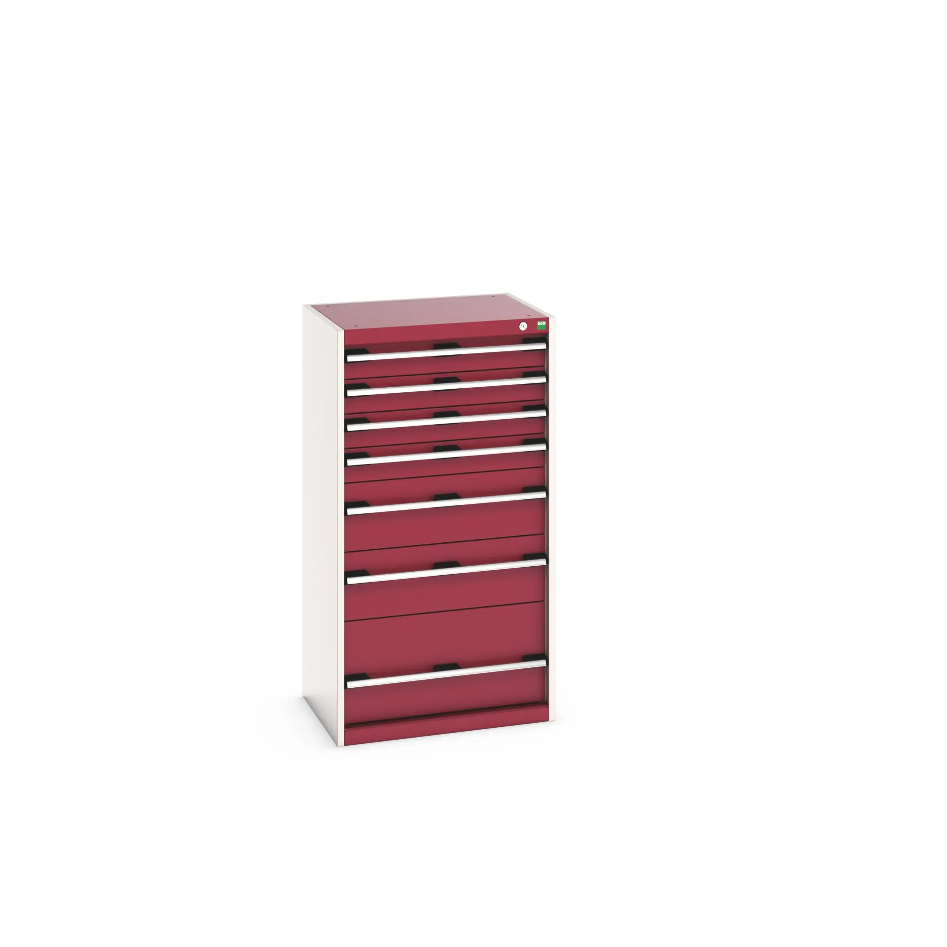 Produktfoto 1 von Bott 7 Stahl Schubladenbehälter Schrank Rot, 1200 mm x 525 mm x 650 mm
