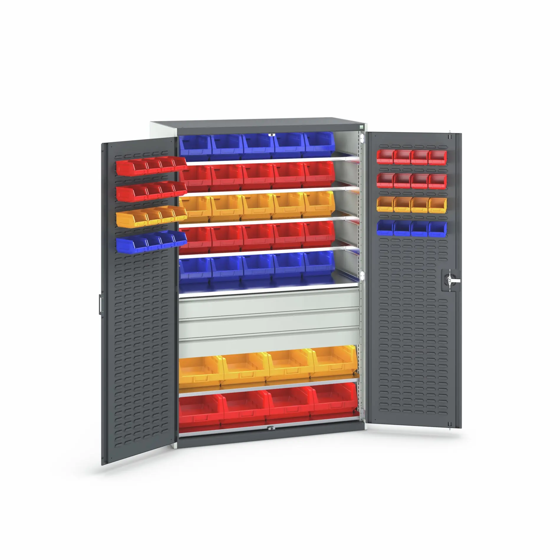 Produktfoto 1 von Bott Aufbewahrungsschrank Typ Schwerlast-Schrank mit Behältern Freistehend 2 Tür/en 7 Regal/e 3 Schublade/n 2000 mm 1300