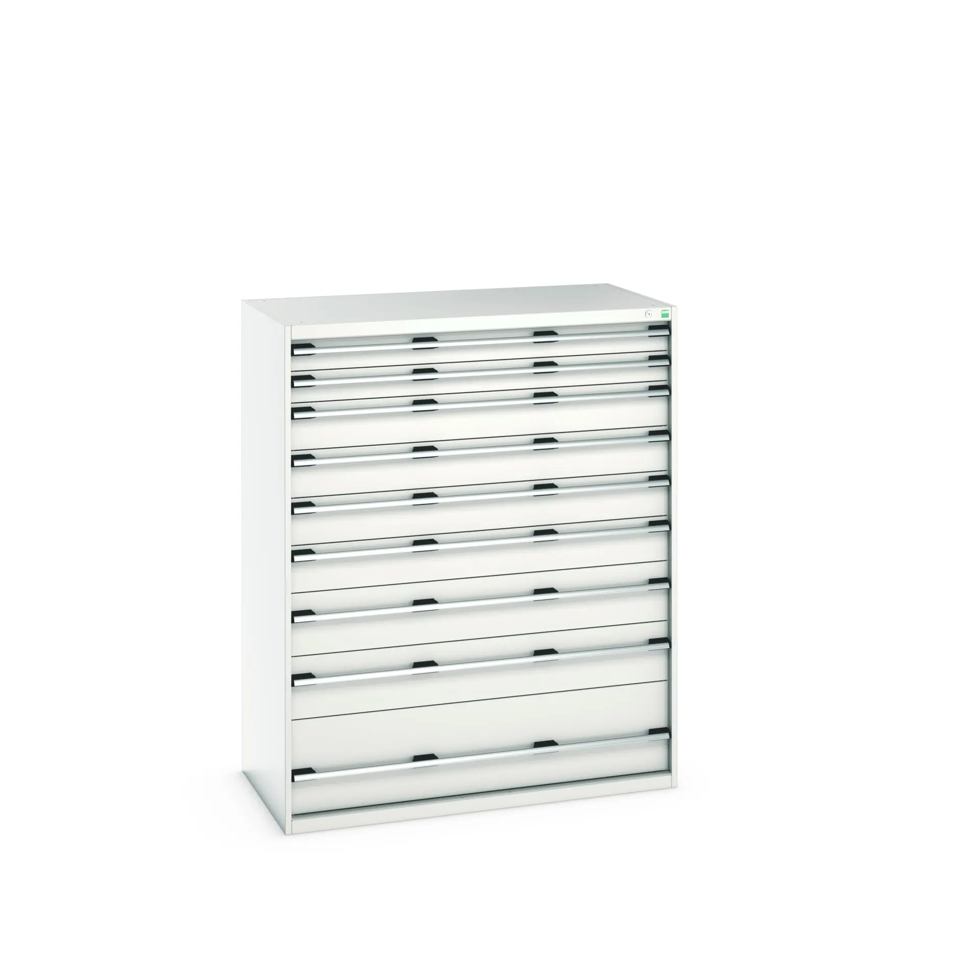 Produktfoto 1 von Bott 9 Stahl Schubladenbehälter Schrank Hellgrau, 1600 mm x 750 mm x 1300 mm