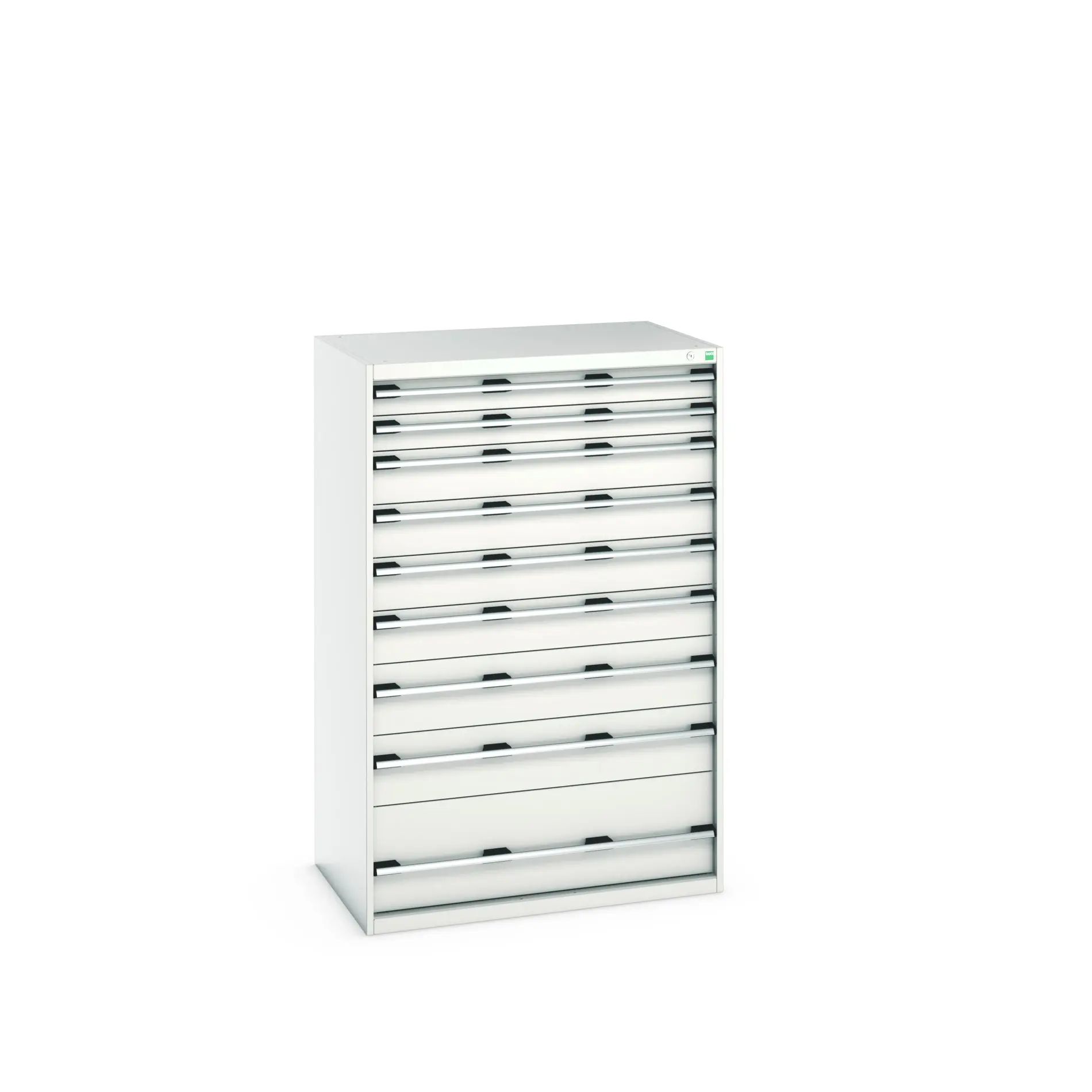 Produktfoto 1 von Bott 9 Stahl Schubladenbehälter Schrank Hellgrau, 1600 mm x 750 mm x 1050 mm