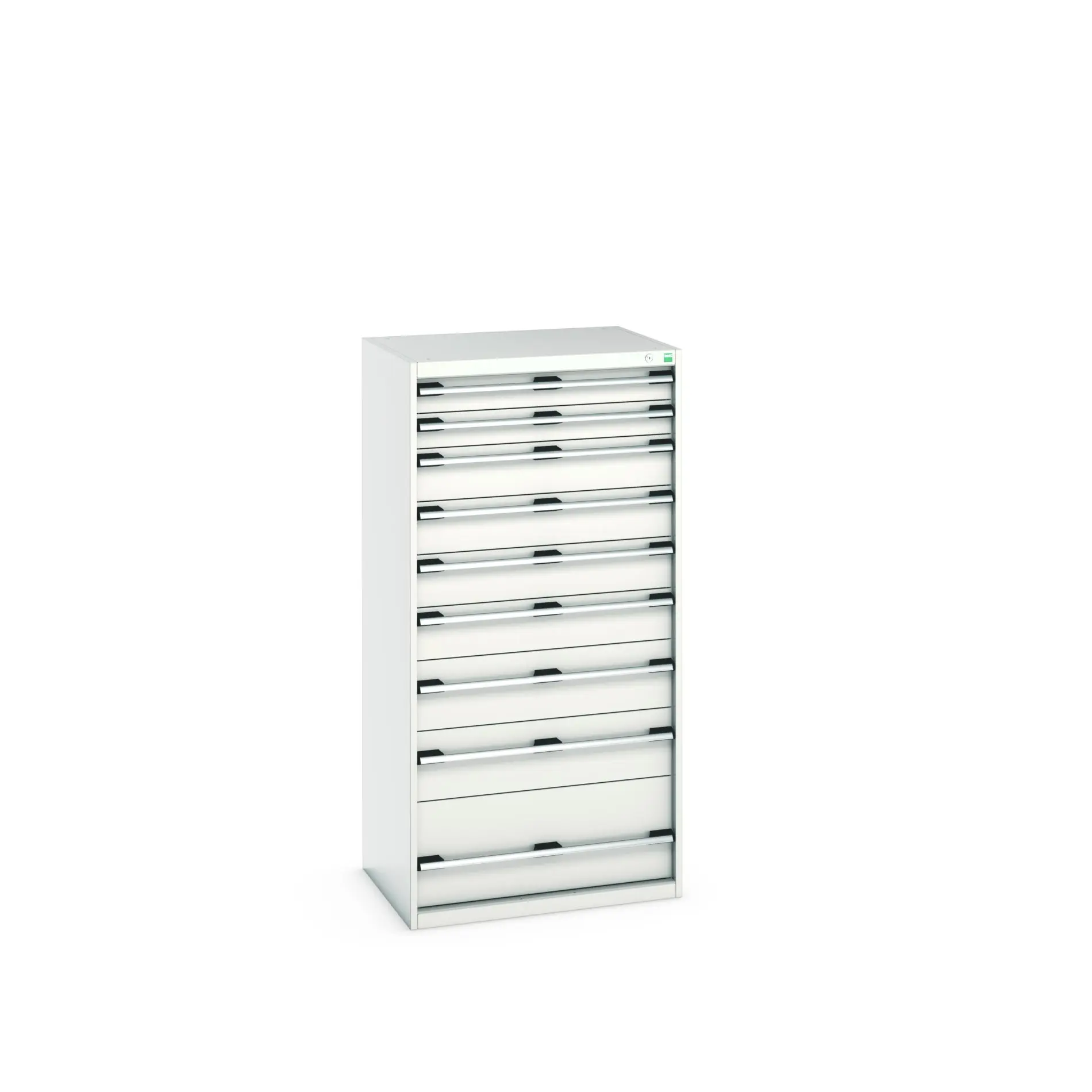 Produktfoto 1 von Bott 9 Stahl Schubladenbehälter Schrank Hellgrau, 1600 mm x 650 mm x 800 mm