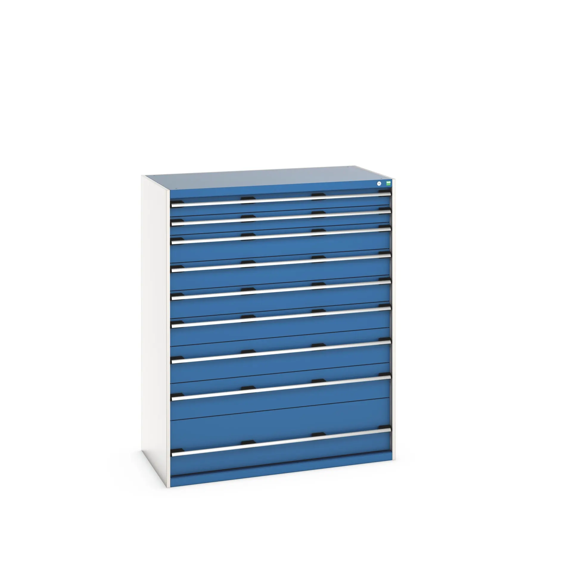 Produktfoto 1 von Bott 9 Stahl Schubladenbehälter Schrank Blau, 1600 mm x 750 mm x 1300 mm