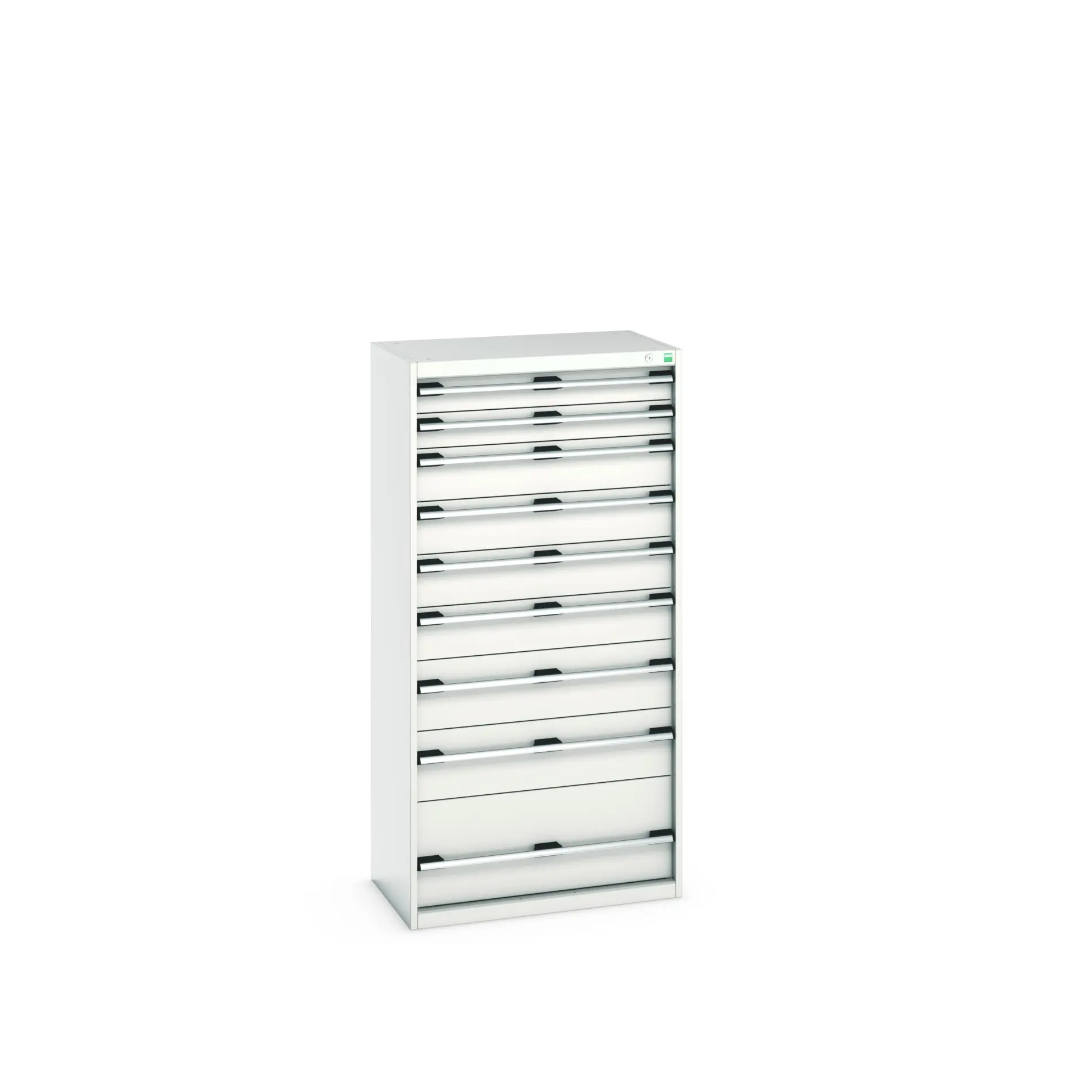 Produktfoto 1 von Bott 9 Stahl Schubladenbehälter Schrank Hellgrau, 1600 mm x 525 mm x 800 mm