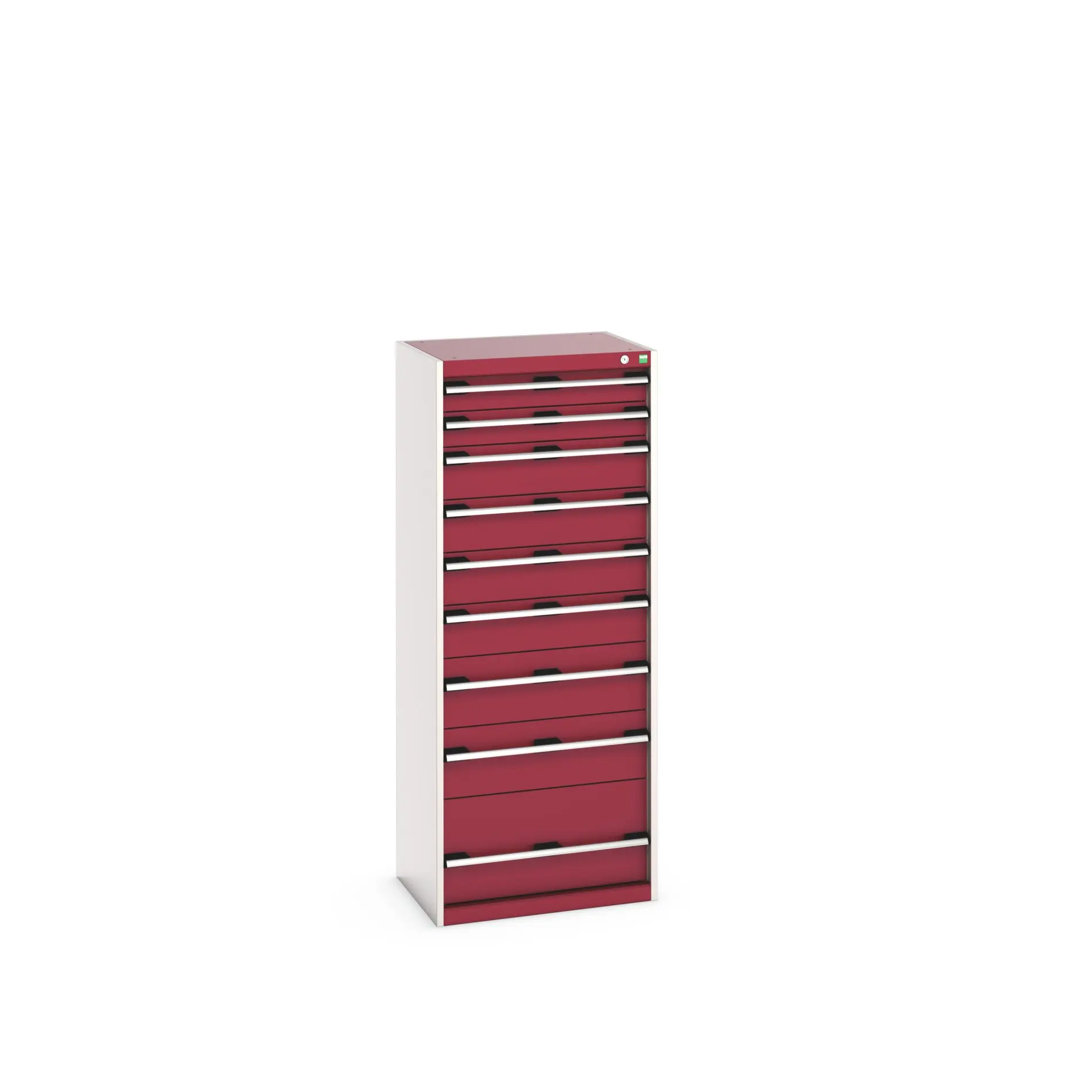 Produktfoto 1 von Bott 9 Stahl Schubladenbehälter Schrank Rot, 1600 mm x 650 mm x 650 mm