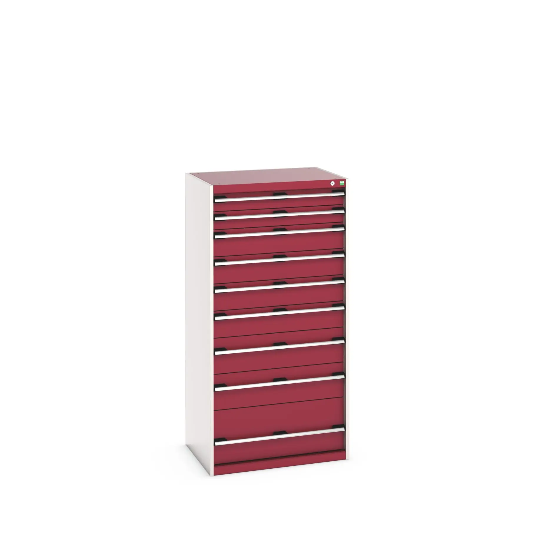 Produktfoto 1 von Bott 9 Stahl Schubladenbehälter Schrank Rot, 1600 mm x 650 mm x 800 mm