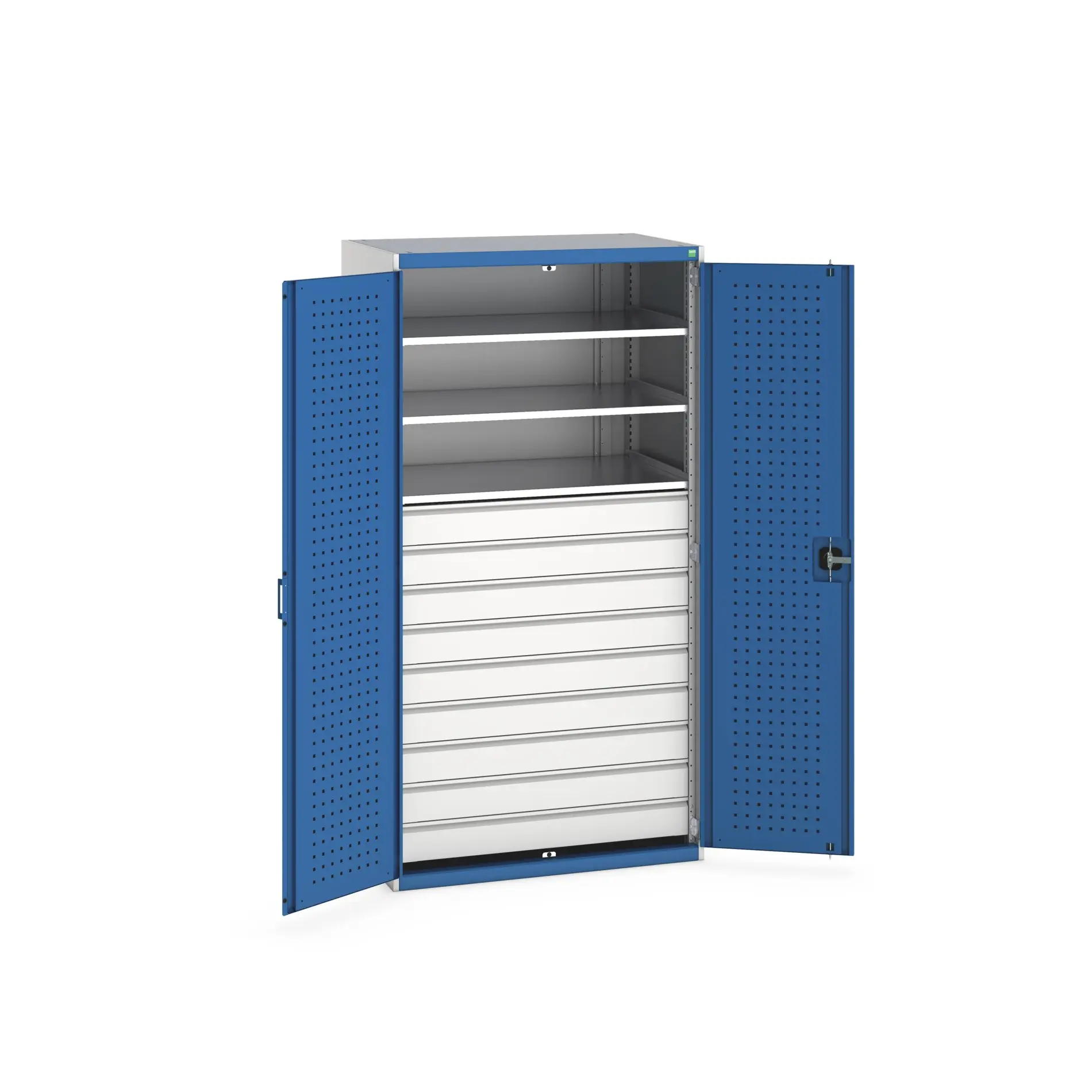 Produktfoto 1 von Bott Schrank Typ Bestückter Schrank Bodenmontage 2 Tür/en 3 Regal/e 9 Schublade/n Stahlblech